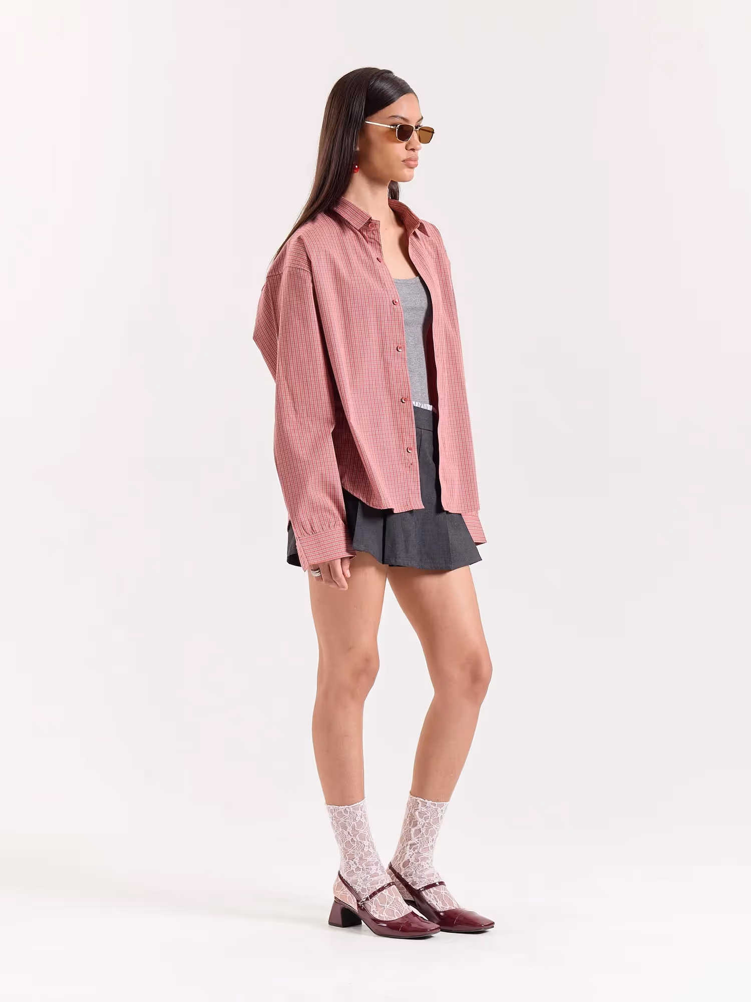 Red Small Checkered Cropped Shirt image 7