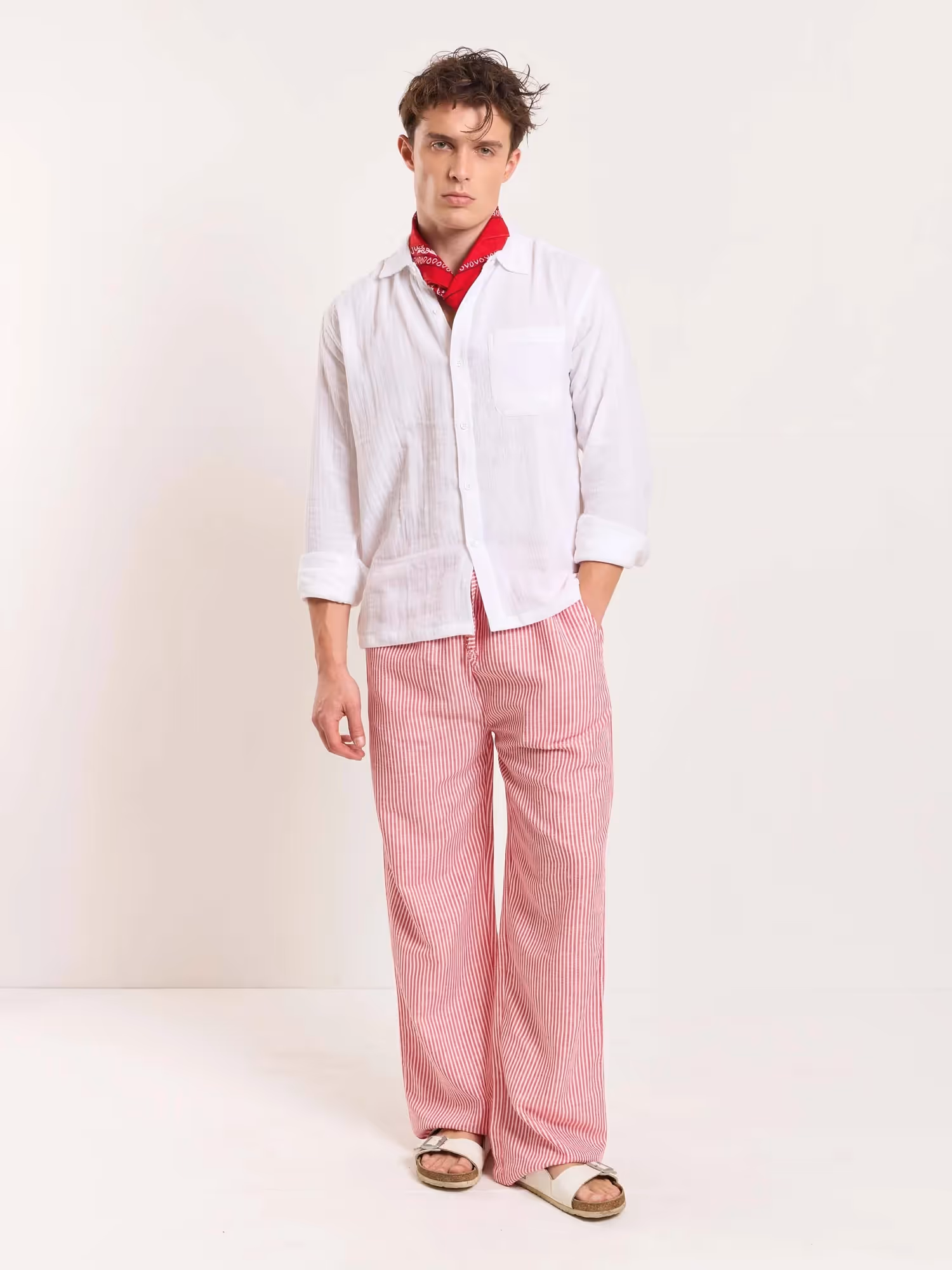Red Striped Linen Pull-on Pants image 1