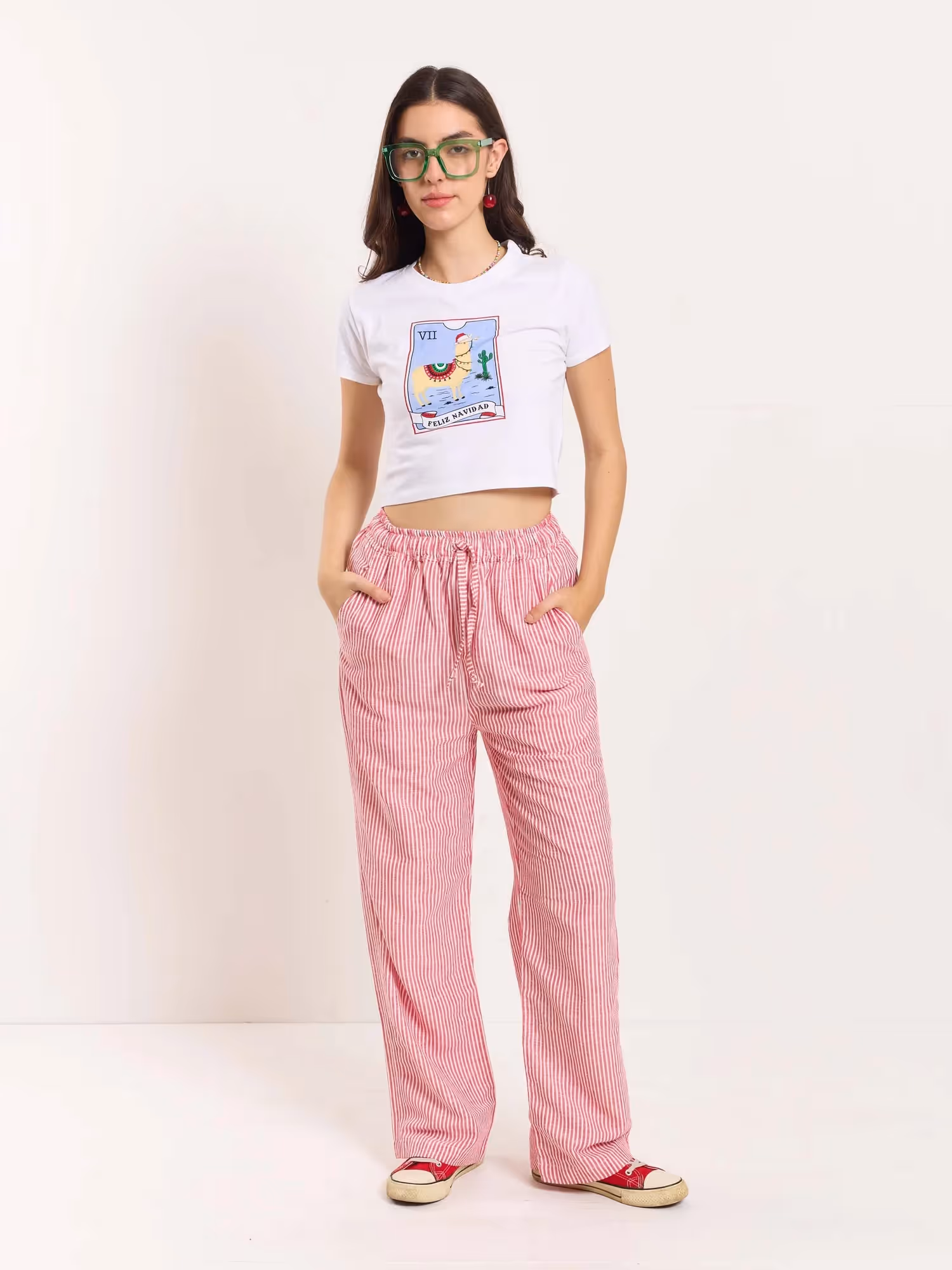 Red Striped Linen Pull-on Pants image 2