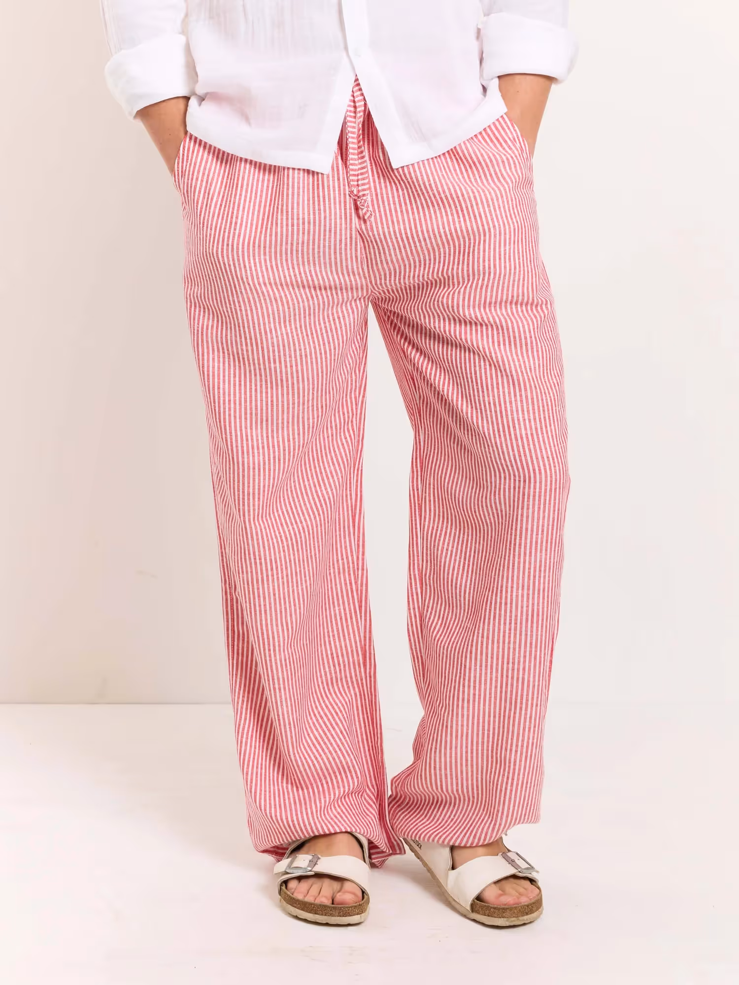 Red Striped Linen Pull-on Pants image 4