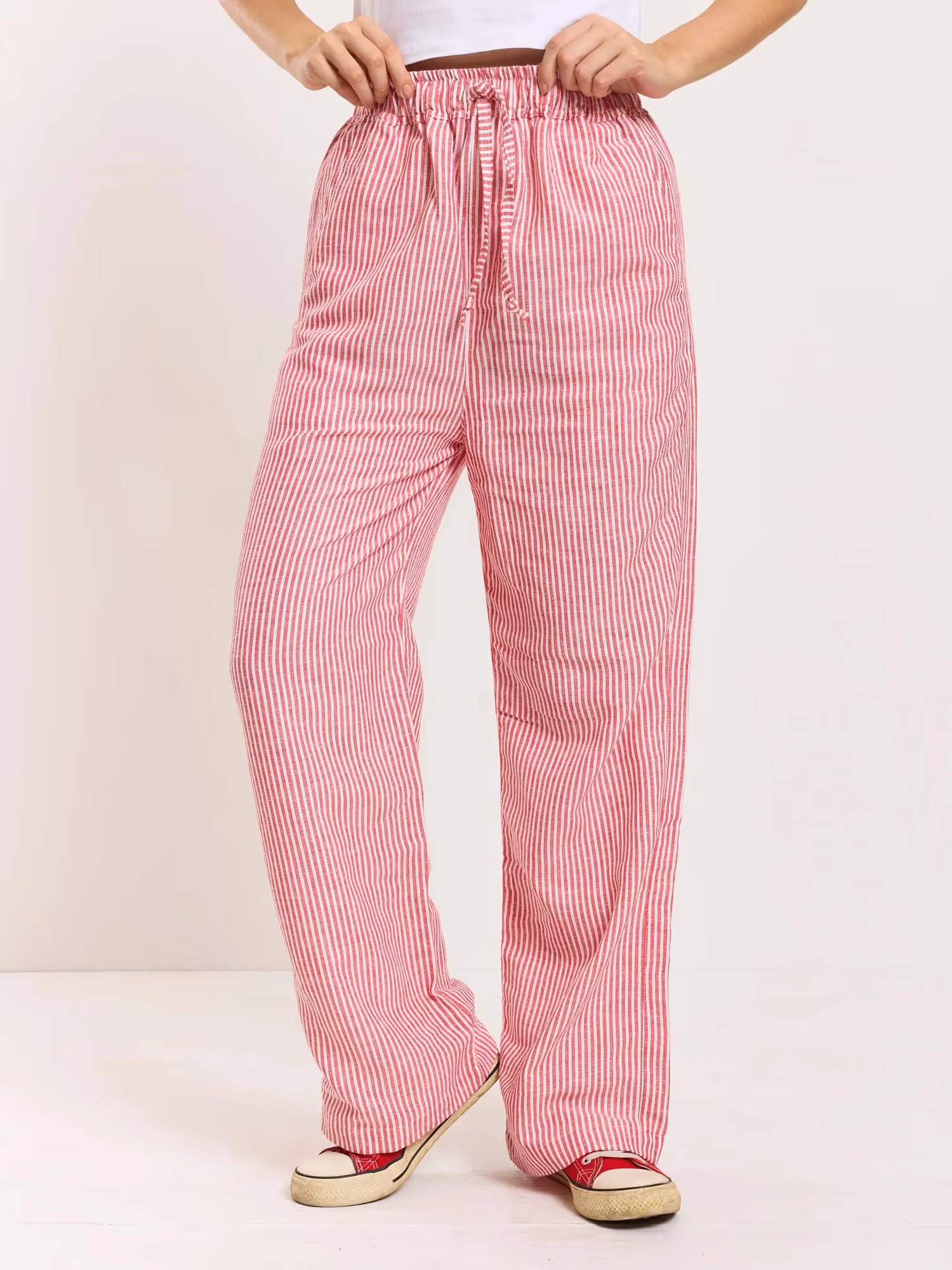 Red Striped Linen Pull-on Pants image 5