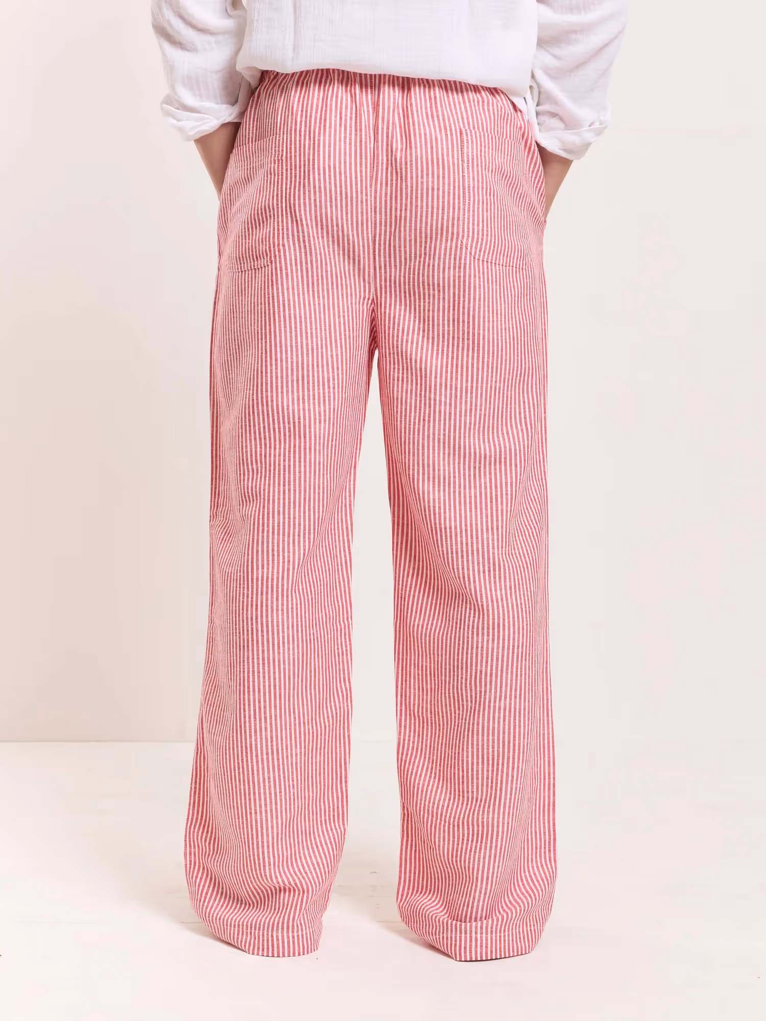 Red Striped Linen Pull-on Pants image 7