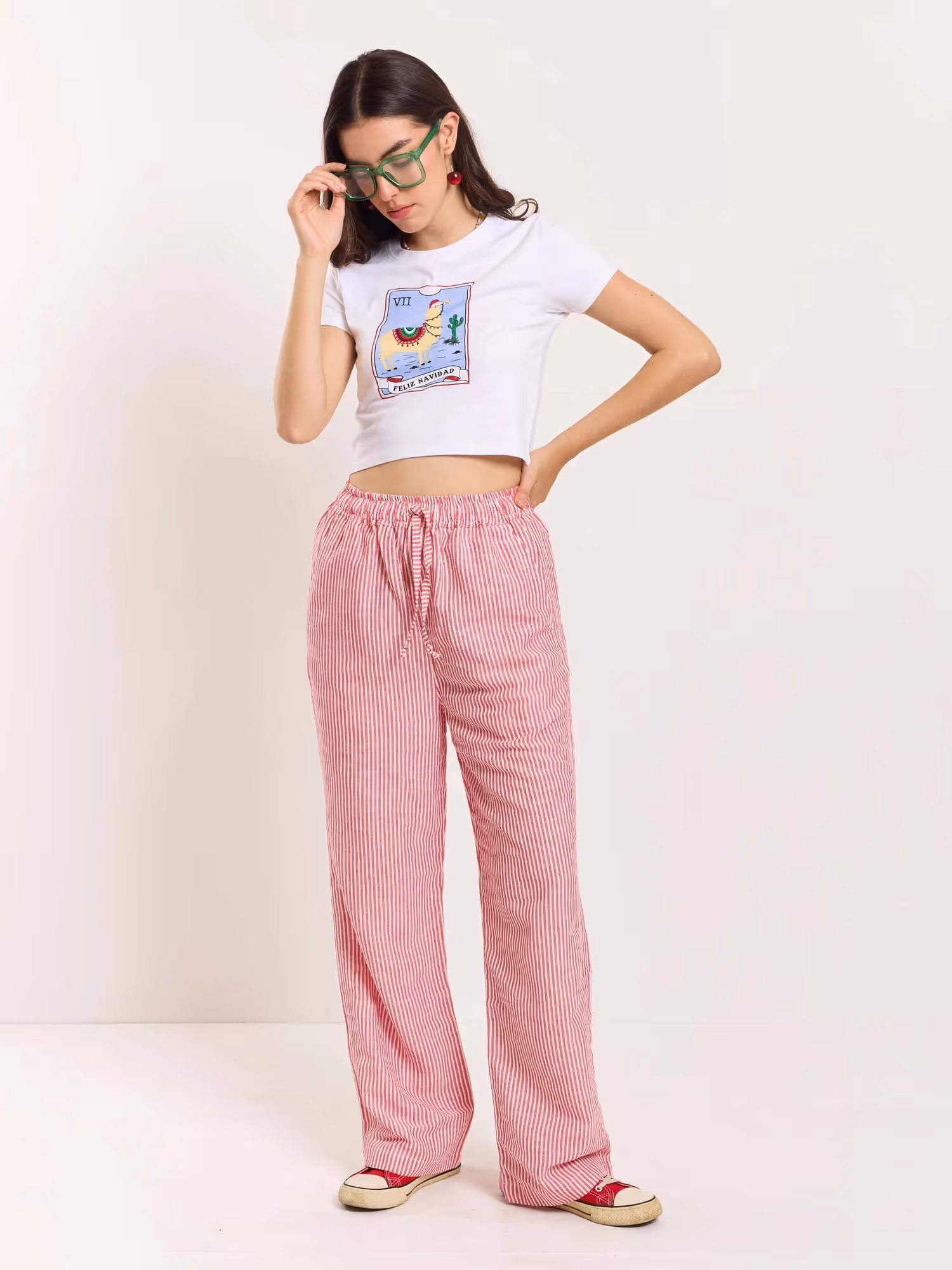 Red Striped Linen Pull-on Pants image 8