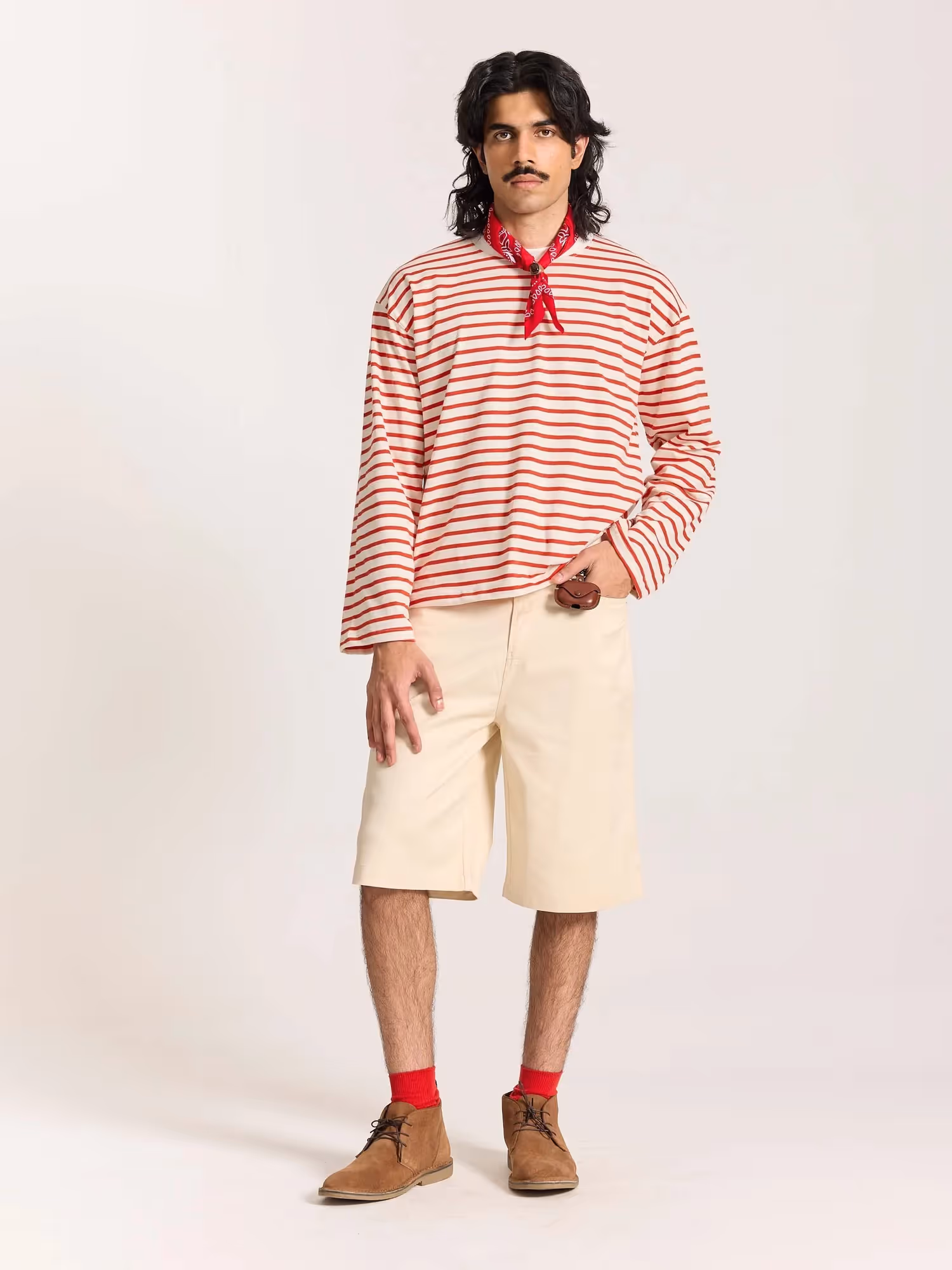 Red Striped Loose Fit Cropped T-Shirt image 1