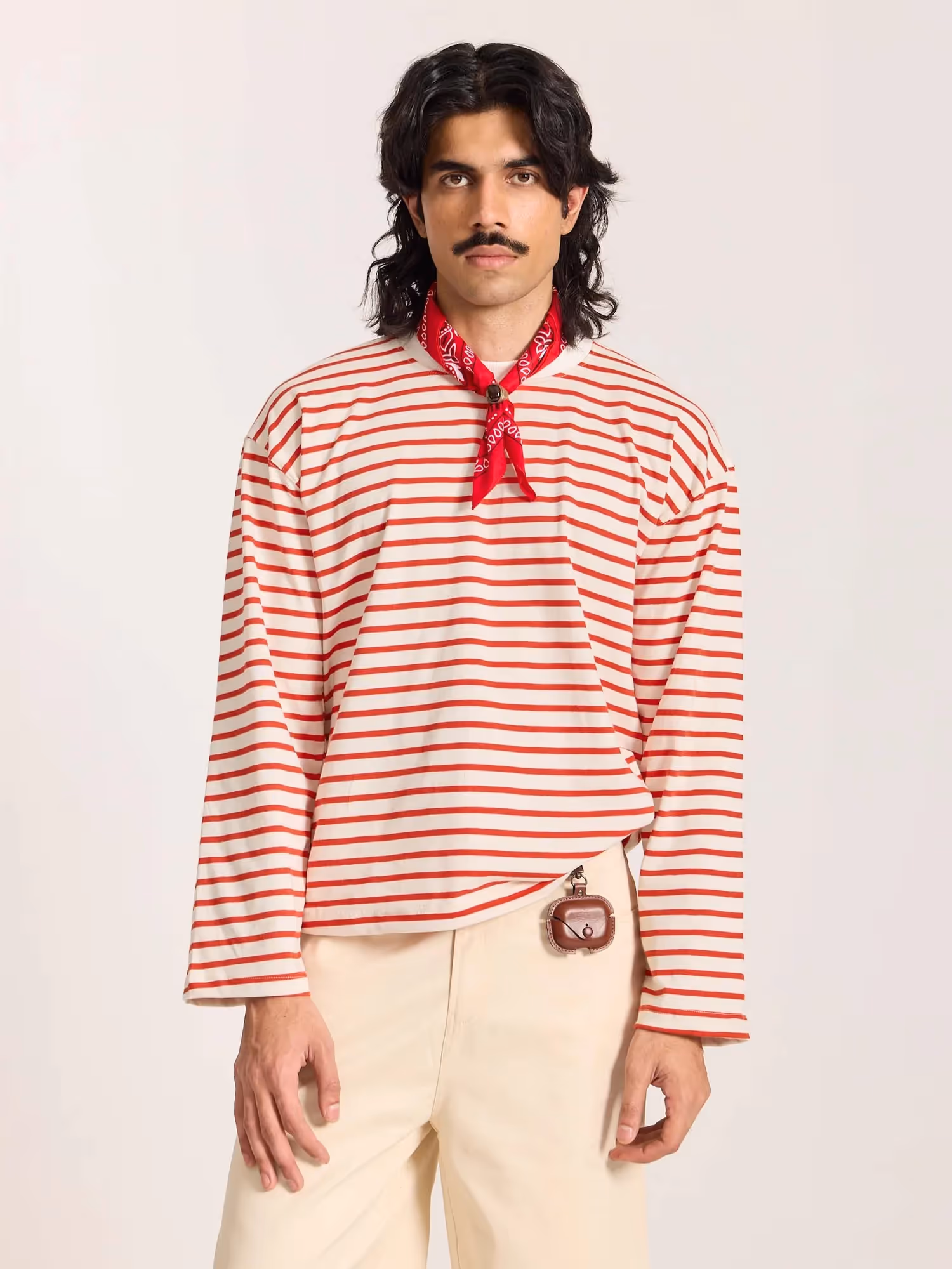 Red Striped Loose Fit Cropped T-Shirt image 3