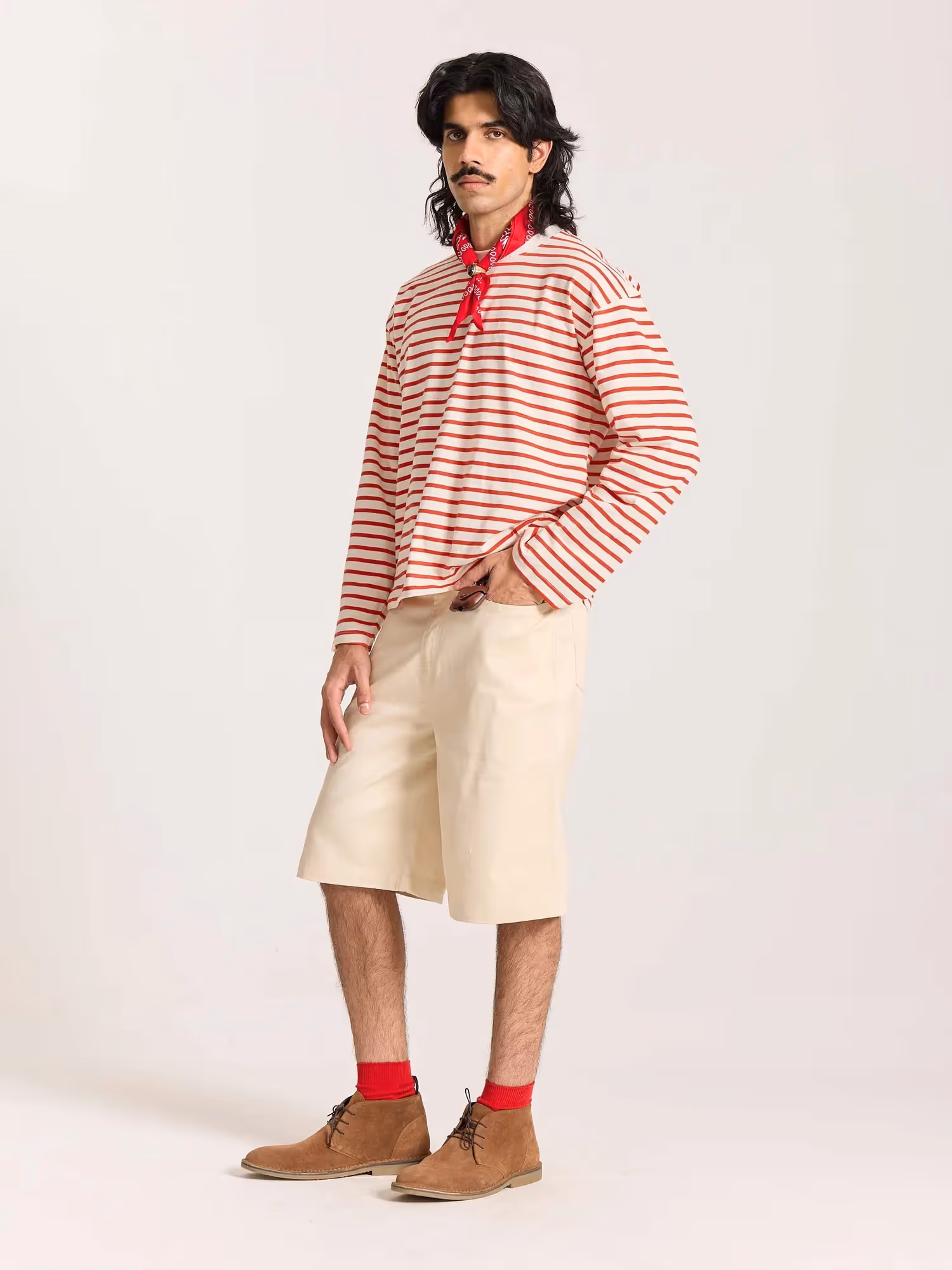 Red Striped Loose Fit Cropped T-Shirt image 6