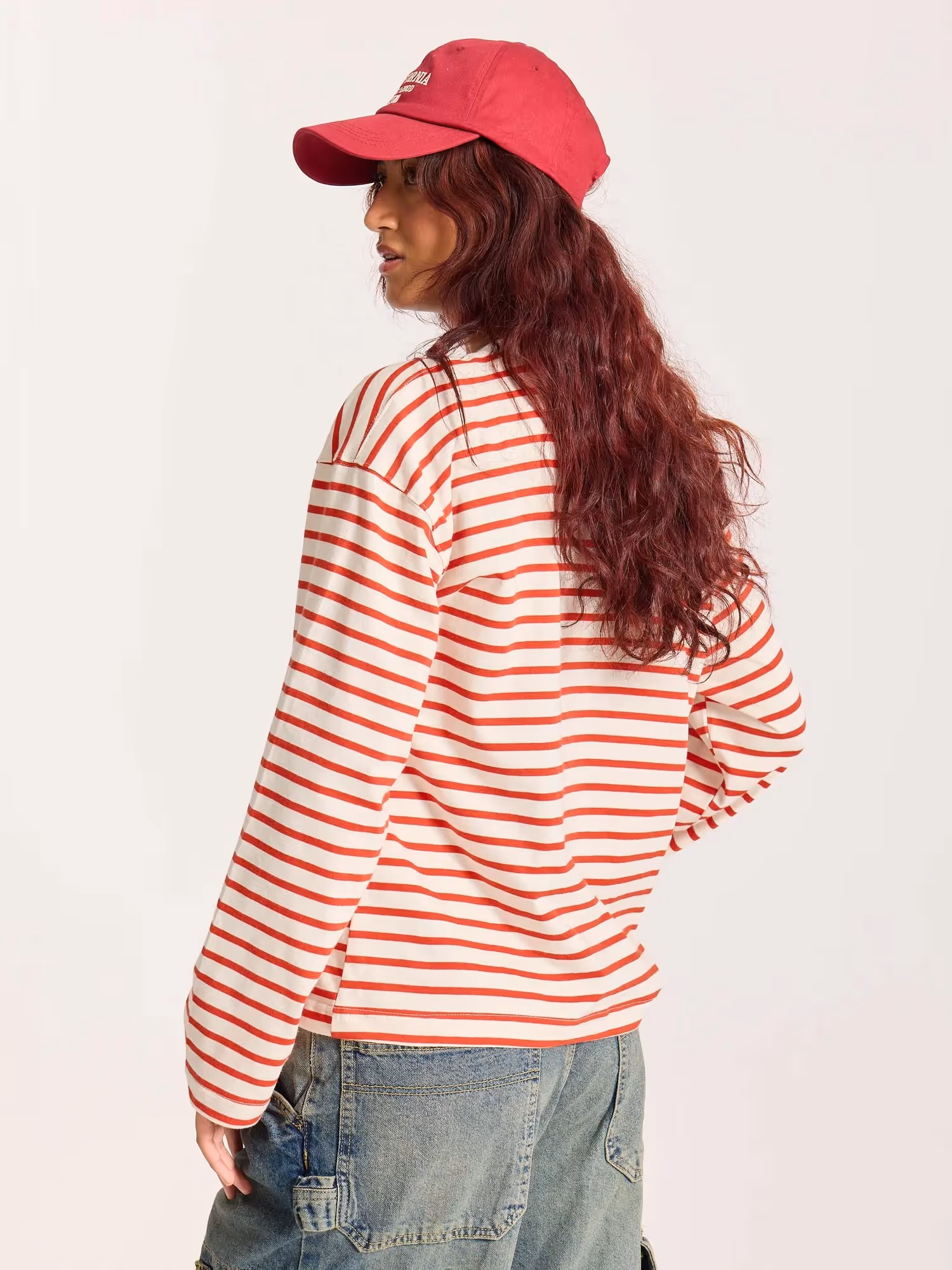 Red Striped Loose Fit Cropped T-Shirt image 8