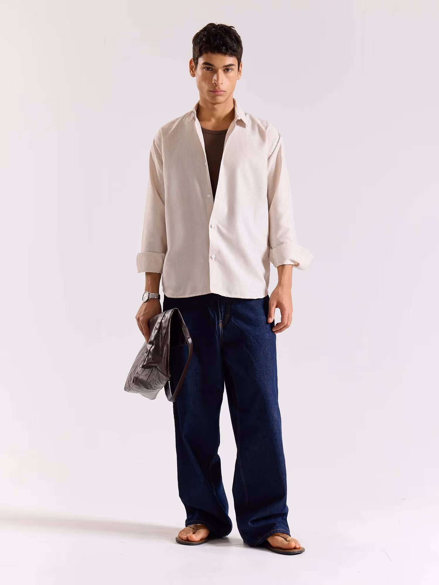 Relaxed Fit Beige Striped Shirt  image 1