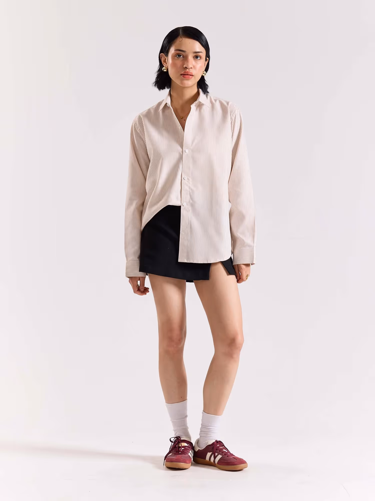 Relaxed Fit Beige Striped Shirt image 2