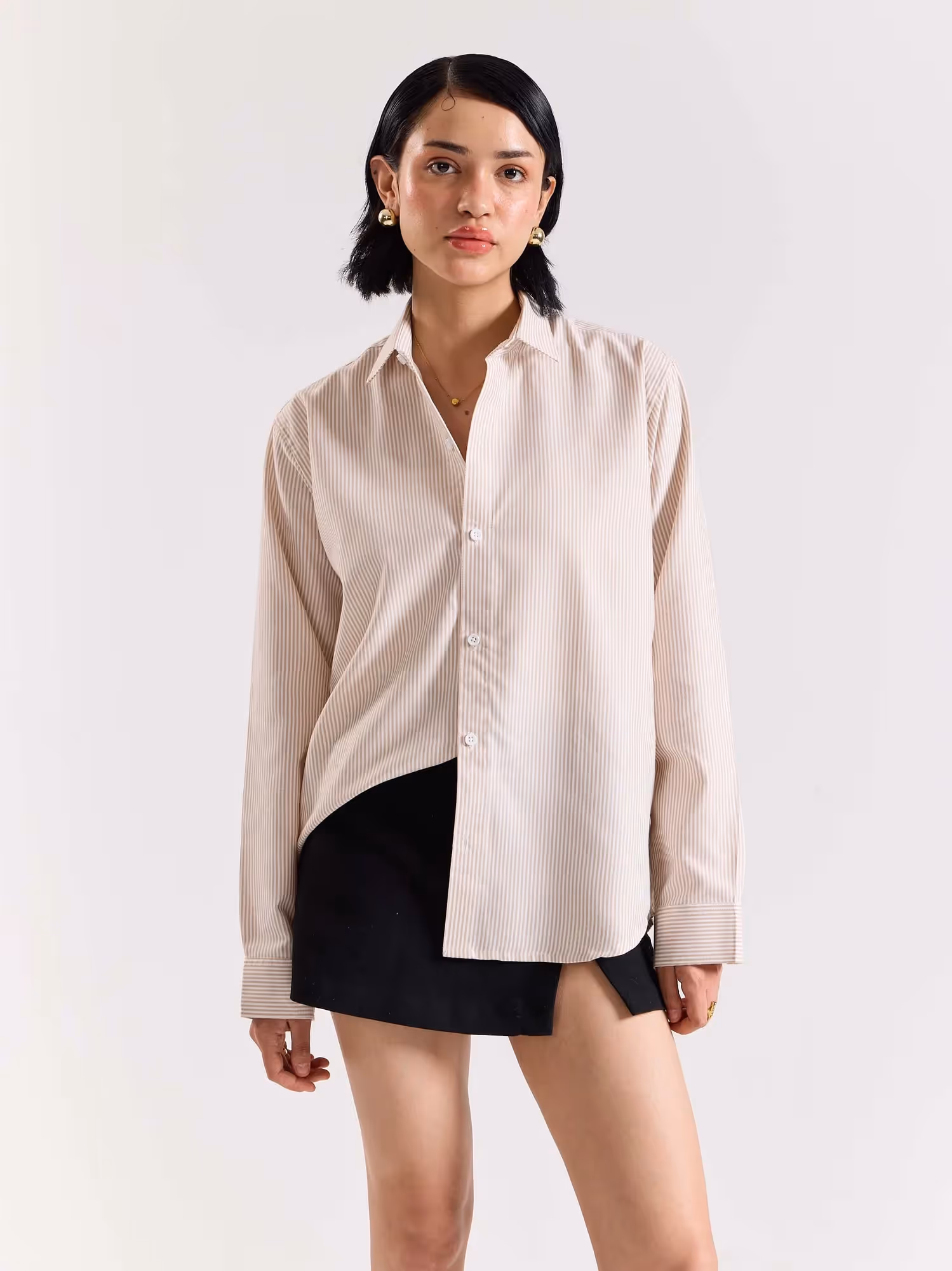 Relaxed Fit Beige Striped Shirt image 4