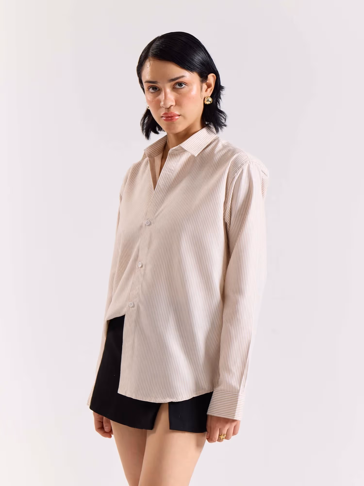 Relaxed Fit Beige Striped Shirt image 6