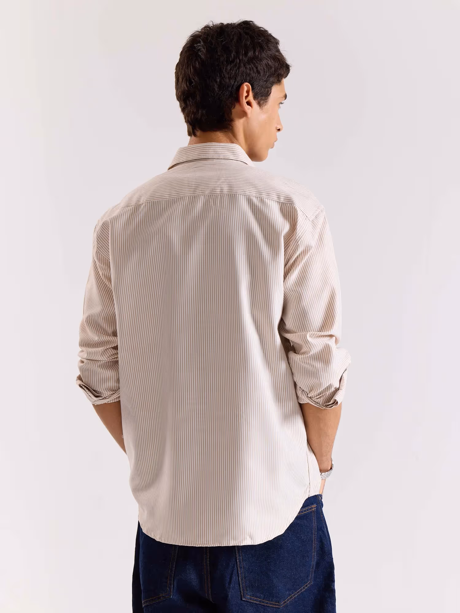 Relaxed Fit Beige Striped Shirt image 7