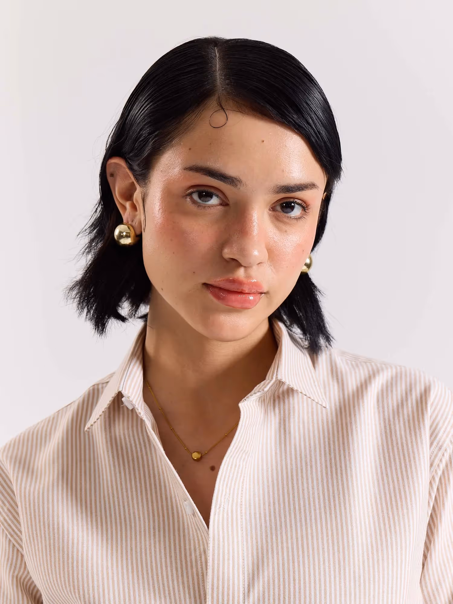 Relaxed Fit Beige Striped Shirt image 8