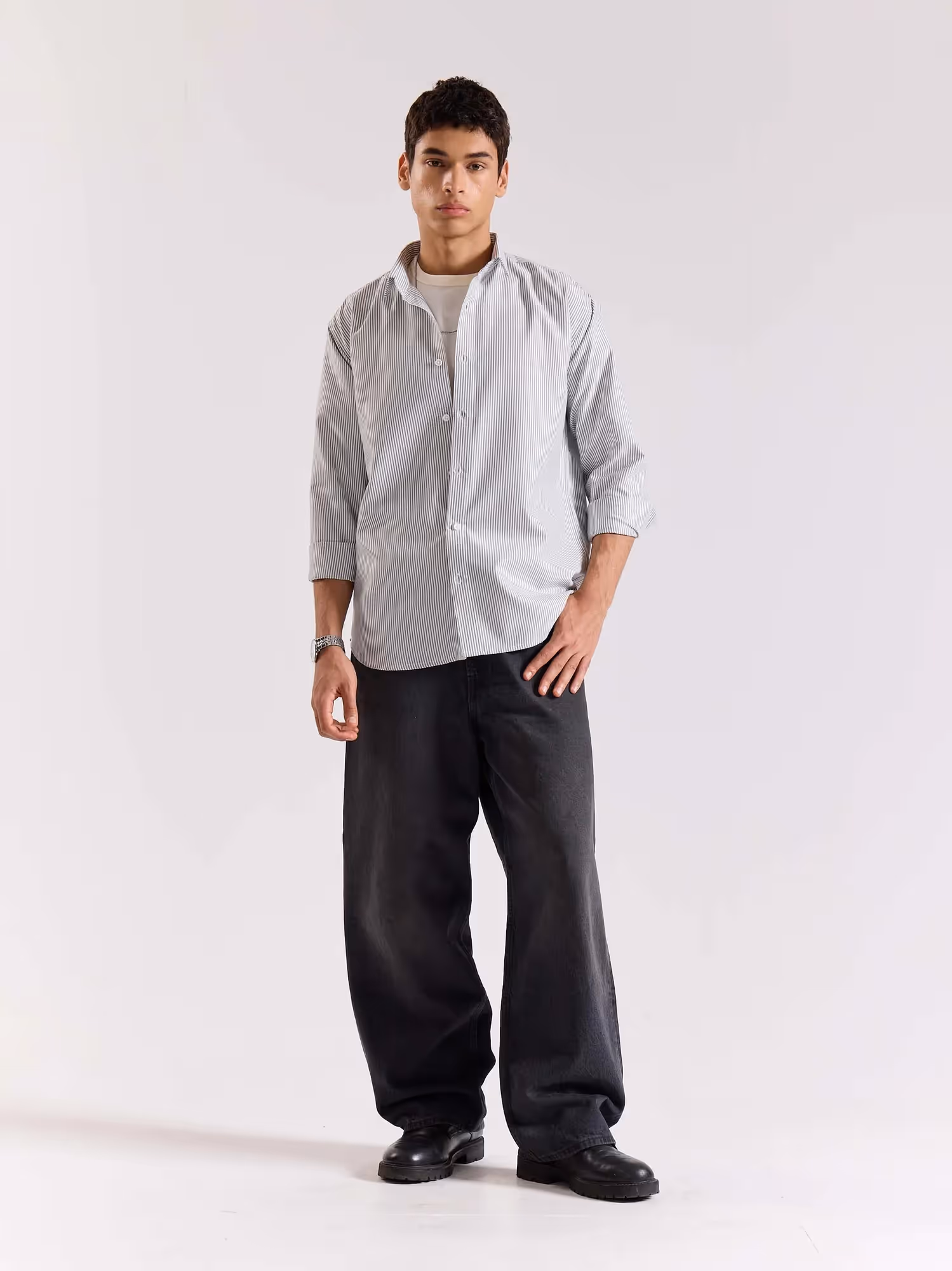 Relaxed Fit Black Striped Shirt image 1