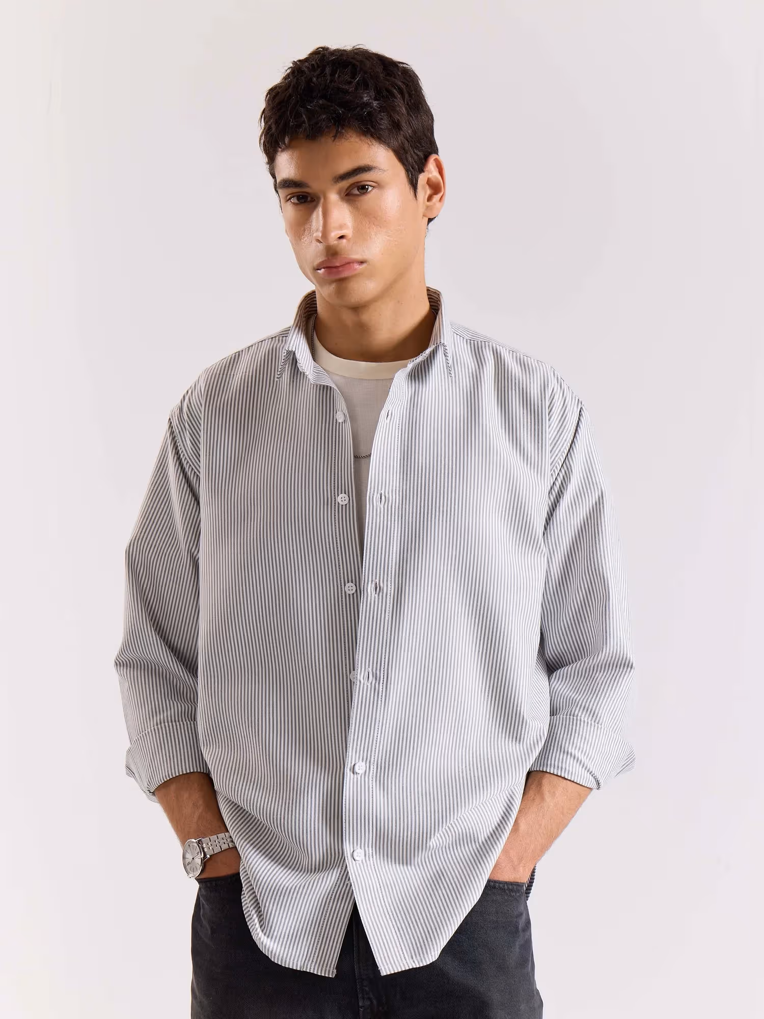 Relaxed Fit Black Striped Shirt image 4