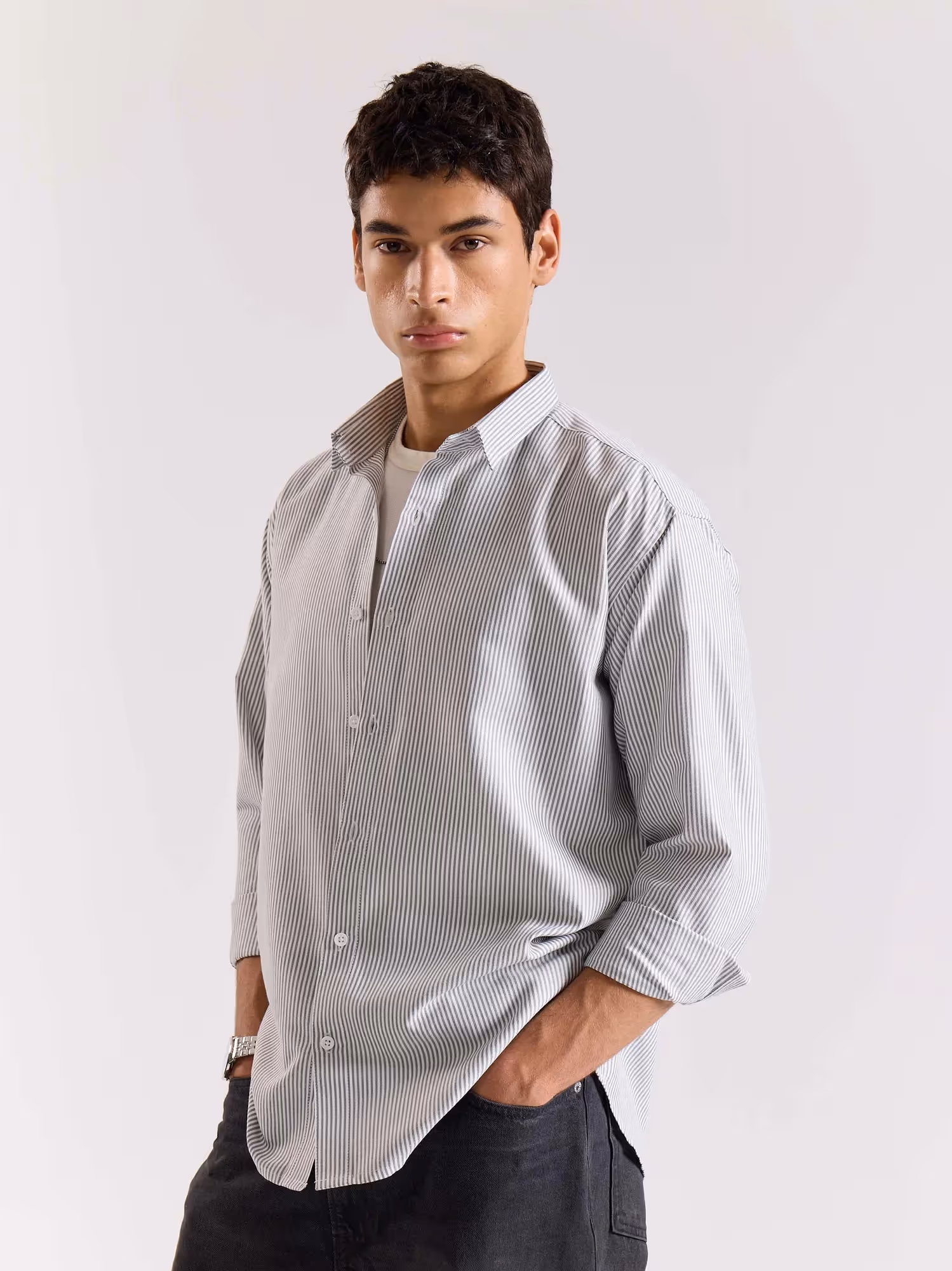 Relaxed Fit Black Striped Shirt image 6