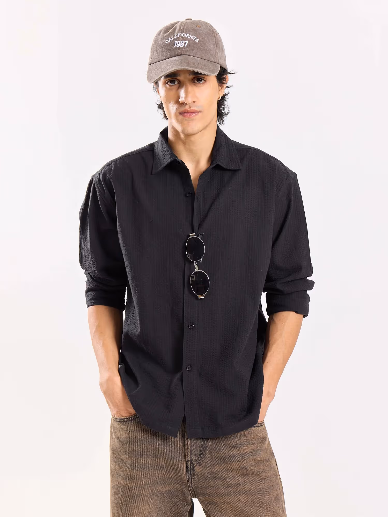 Relaxed Fit Black Textured Shirt image 2