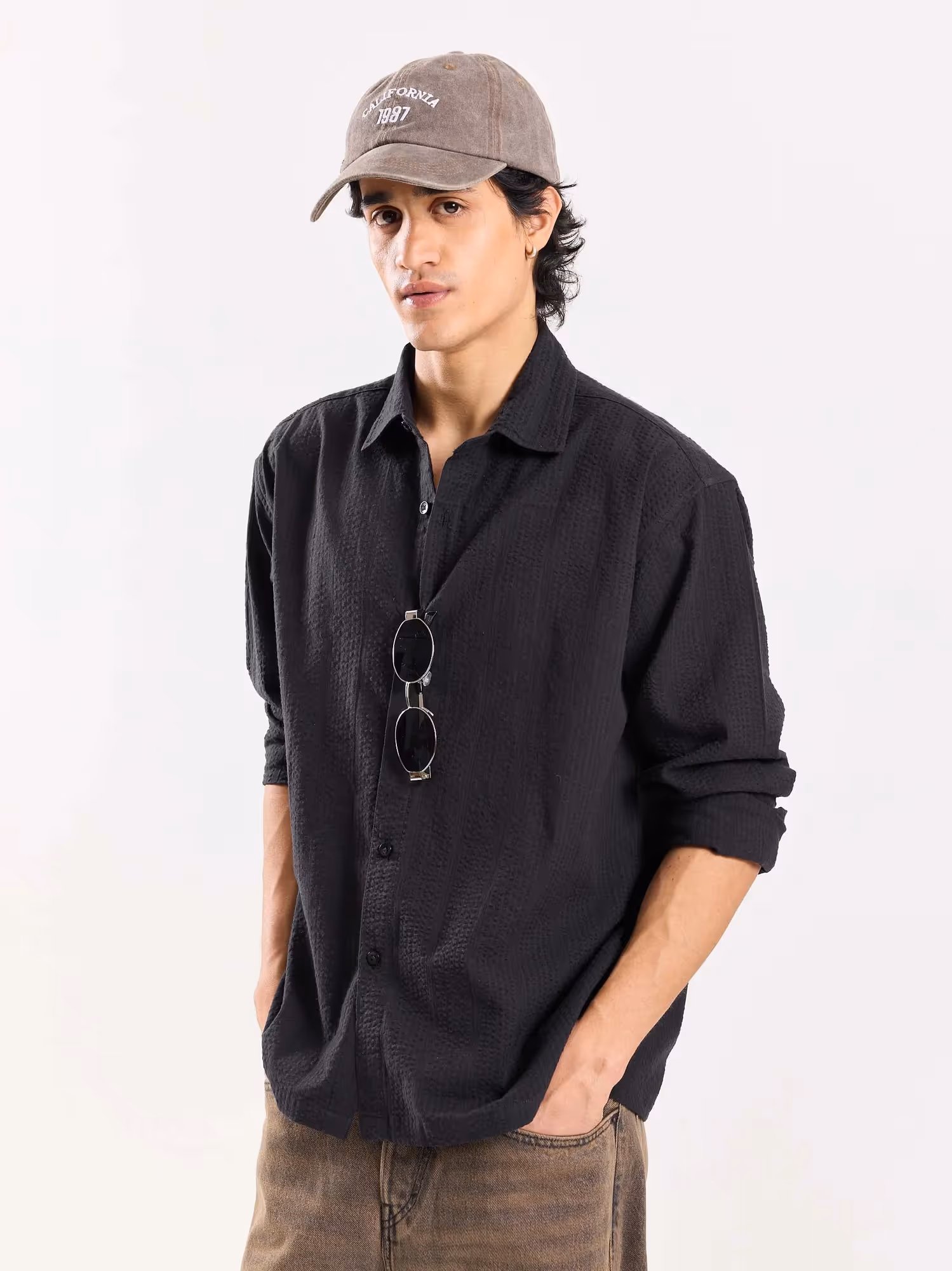 Relaxed Fit Black Textured Shirt image 4