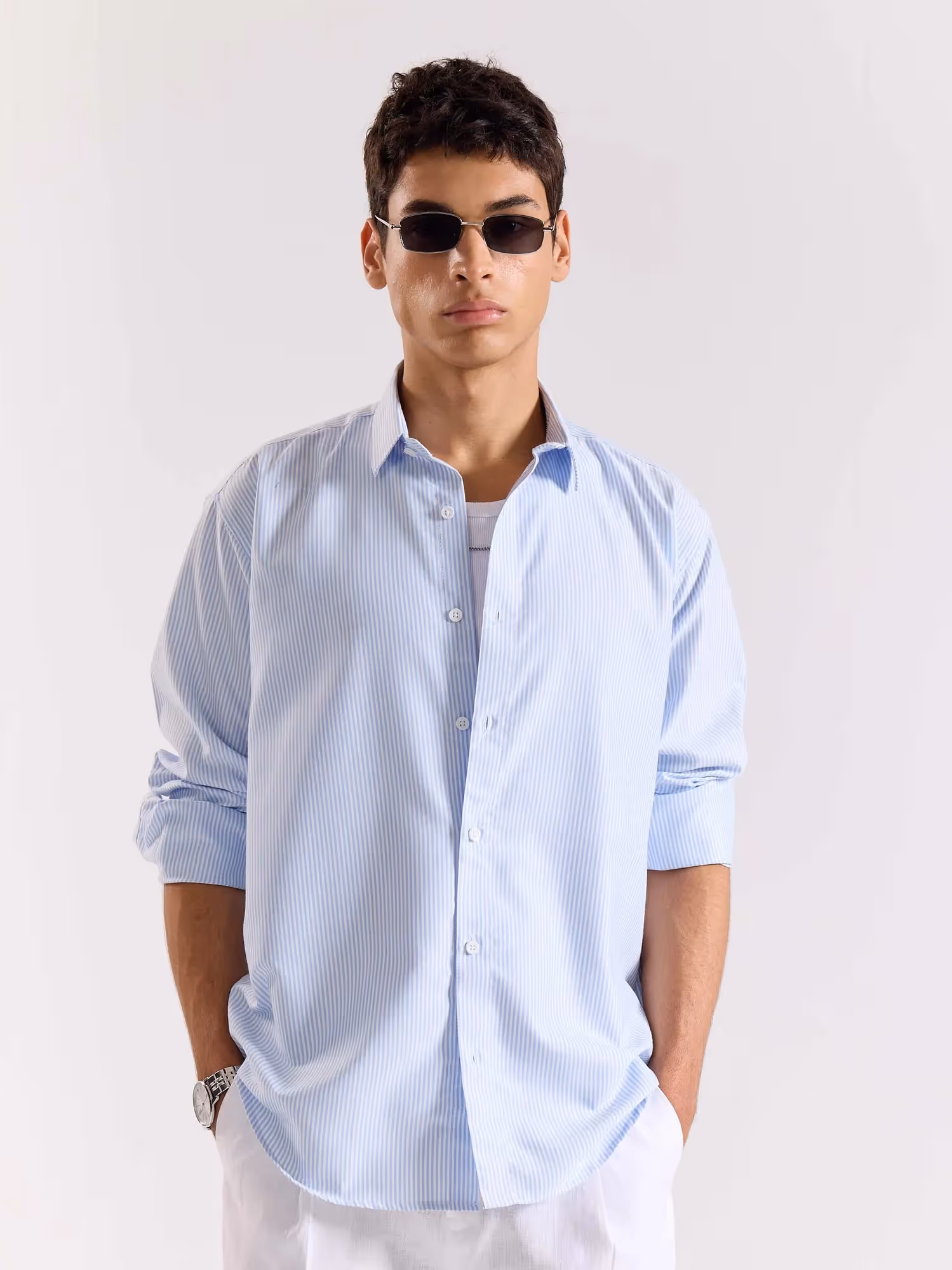 Relaxed Fit Blue Striped Shirt image 4