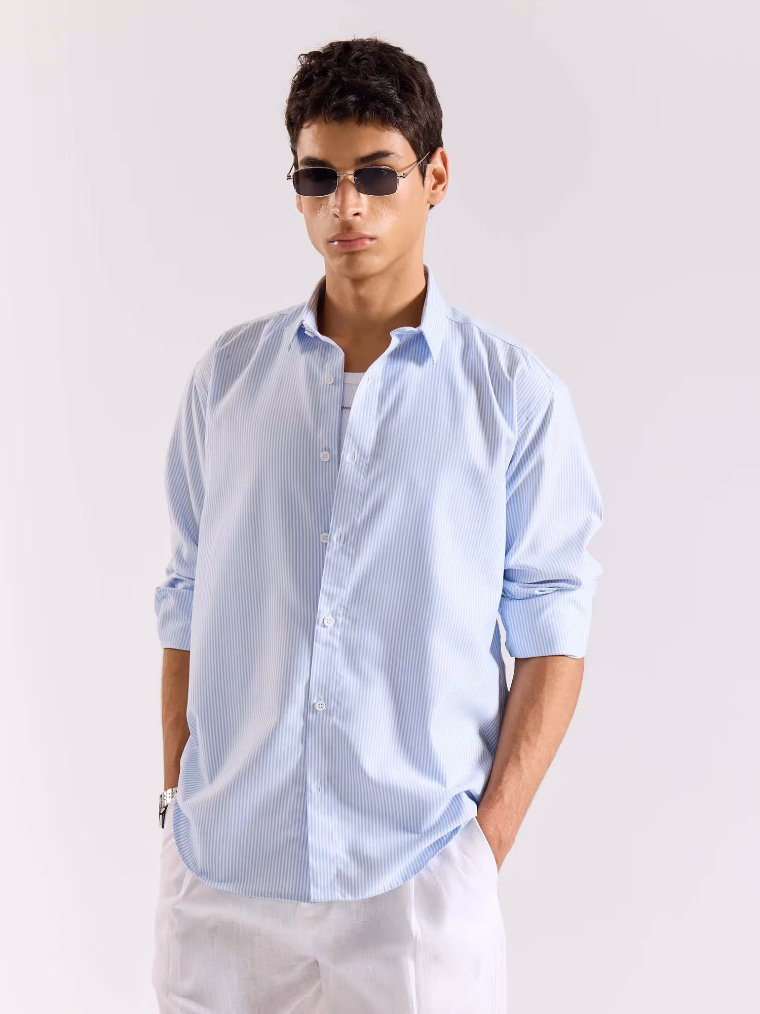Relaxed Fit Blue Striped Shirt image 6