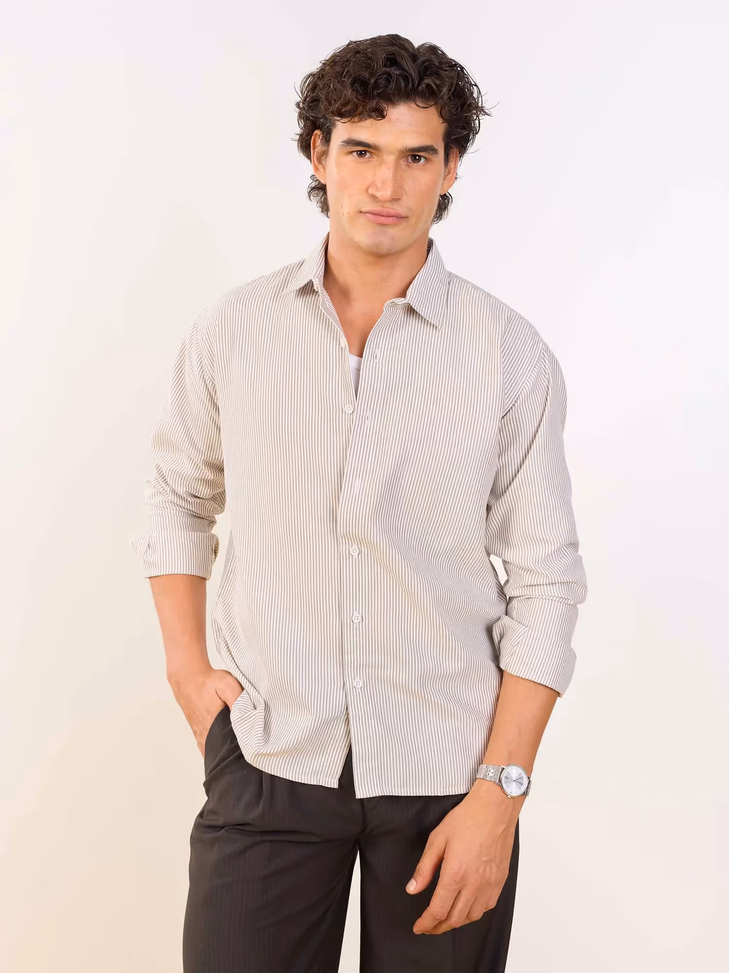 Relaxed Fit Brown Striped Shirt image 1