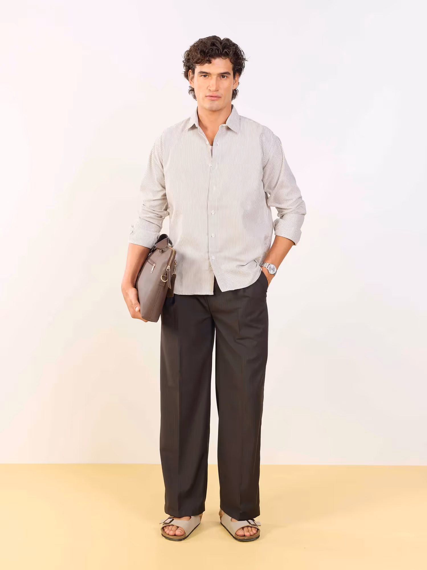Relaxed Fit Brown Striped Shirt image 2
