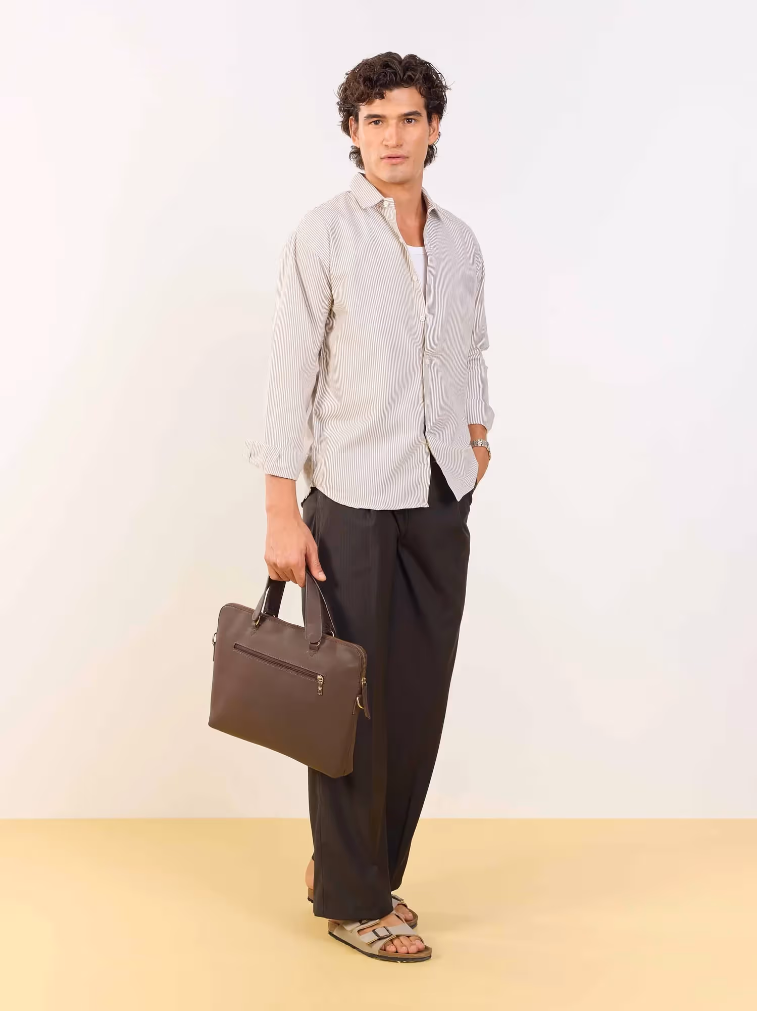 Relaxed Fit Brown Striped Shirt image 3