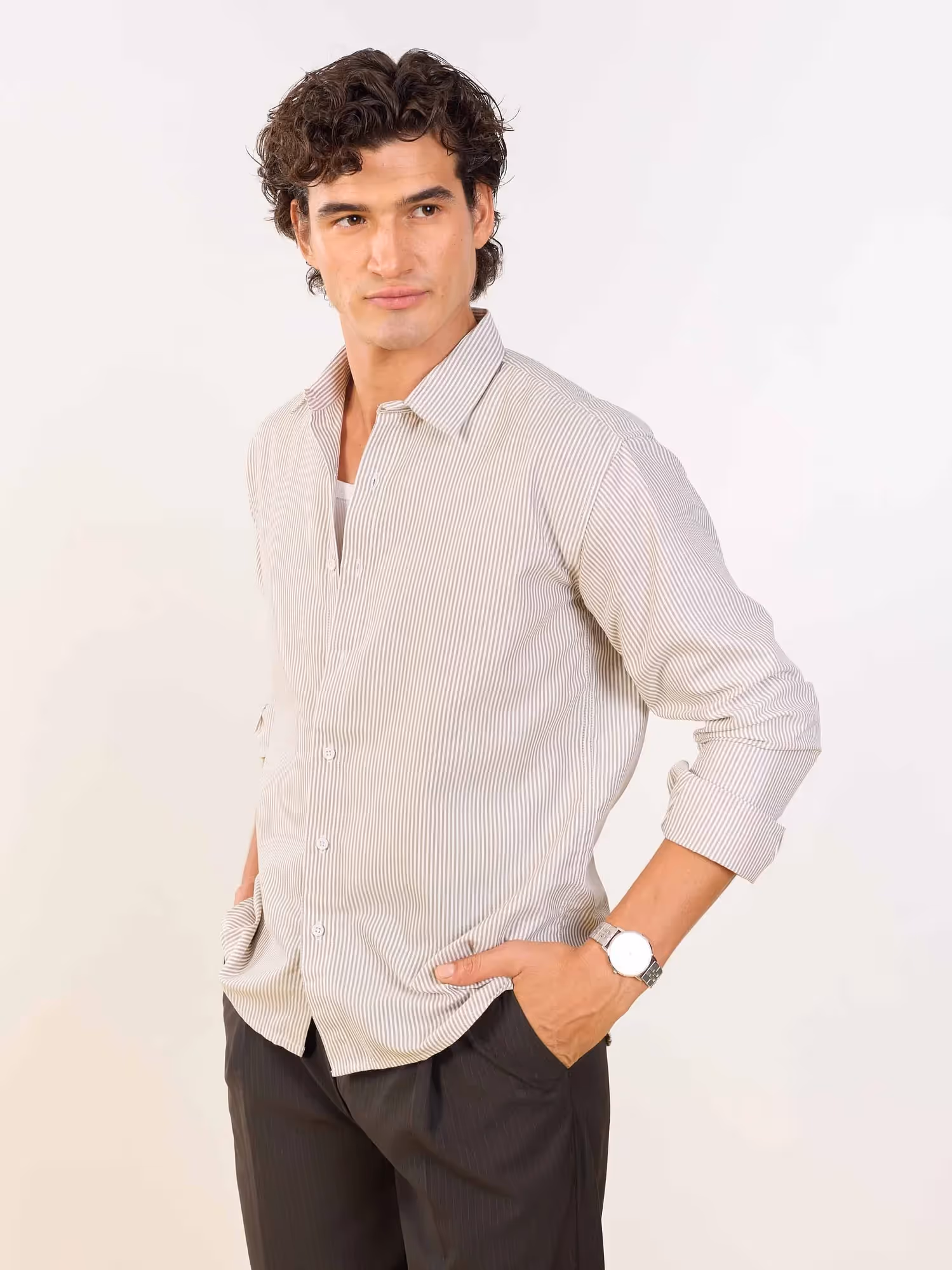 Relaxed Fit Brown Striped Shirt image 5