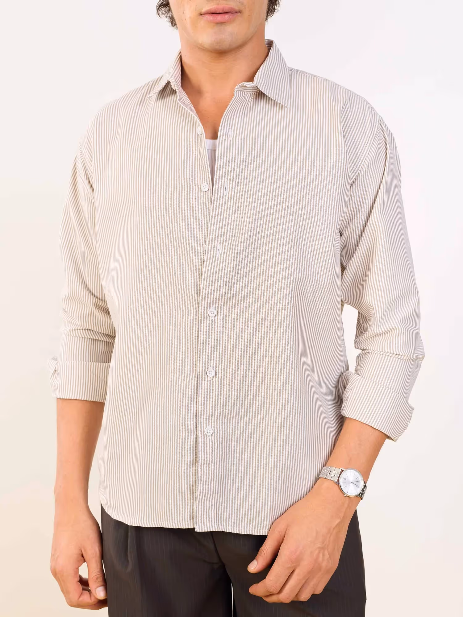 Relaxed Fit Brown Striped Shirt image 6