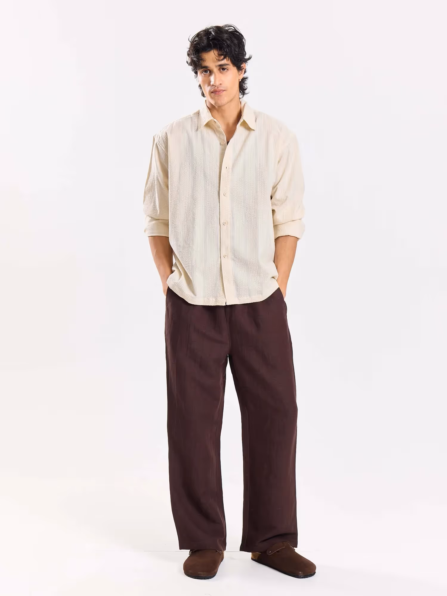Relaxed Fit Cream Textured Shirt image 1