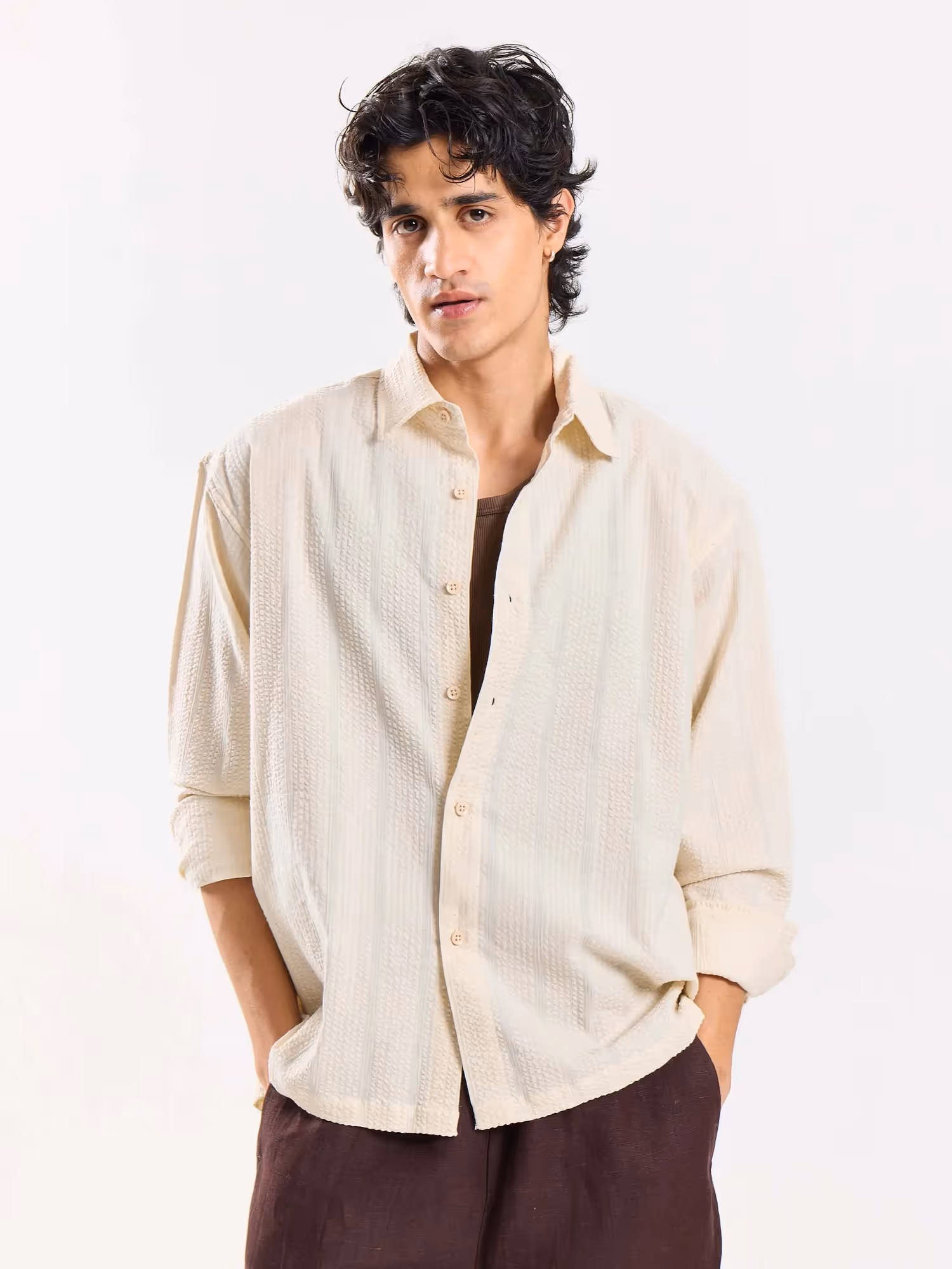 Relaxed Fit Cream Textured Shirt image 2