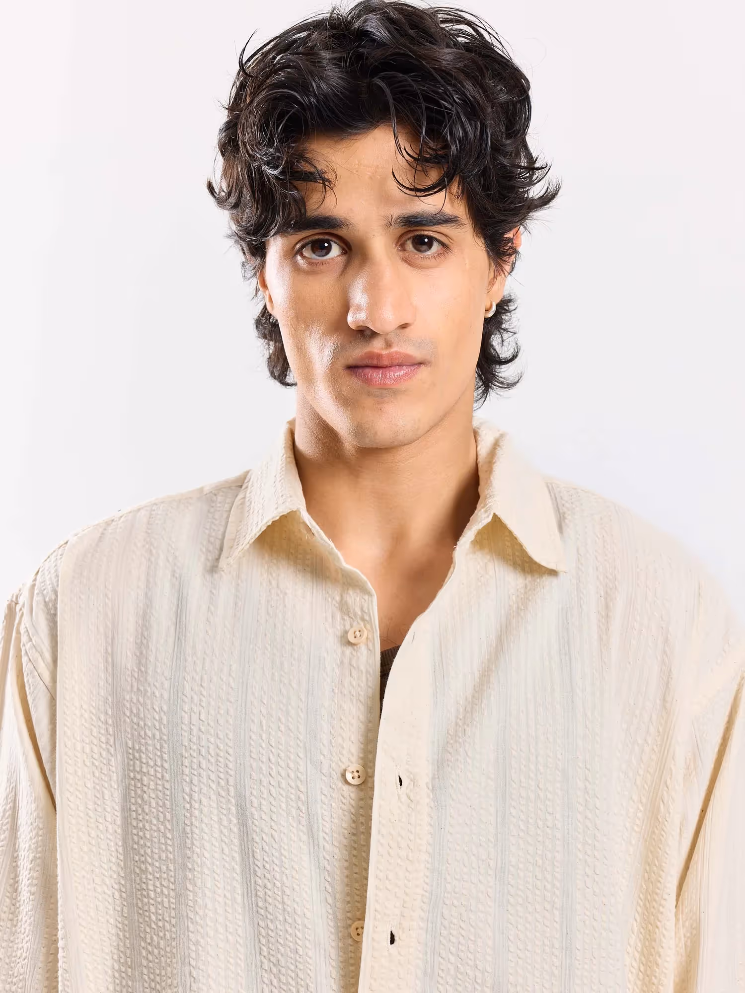 Relaxed Fit Cream Textured Shirt image 3