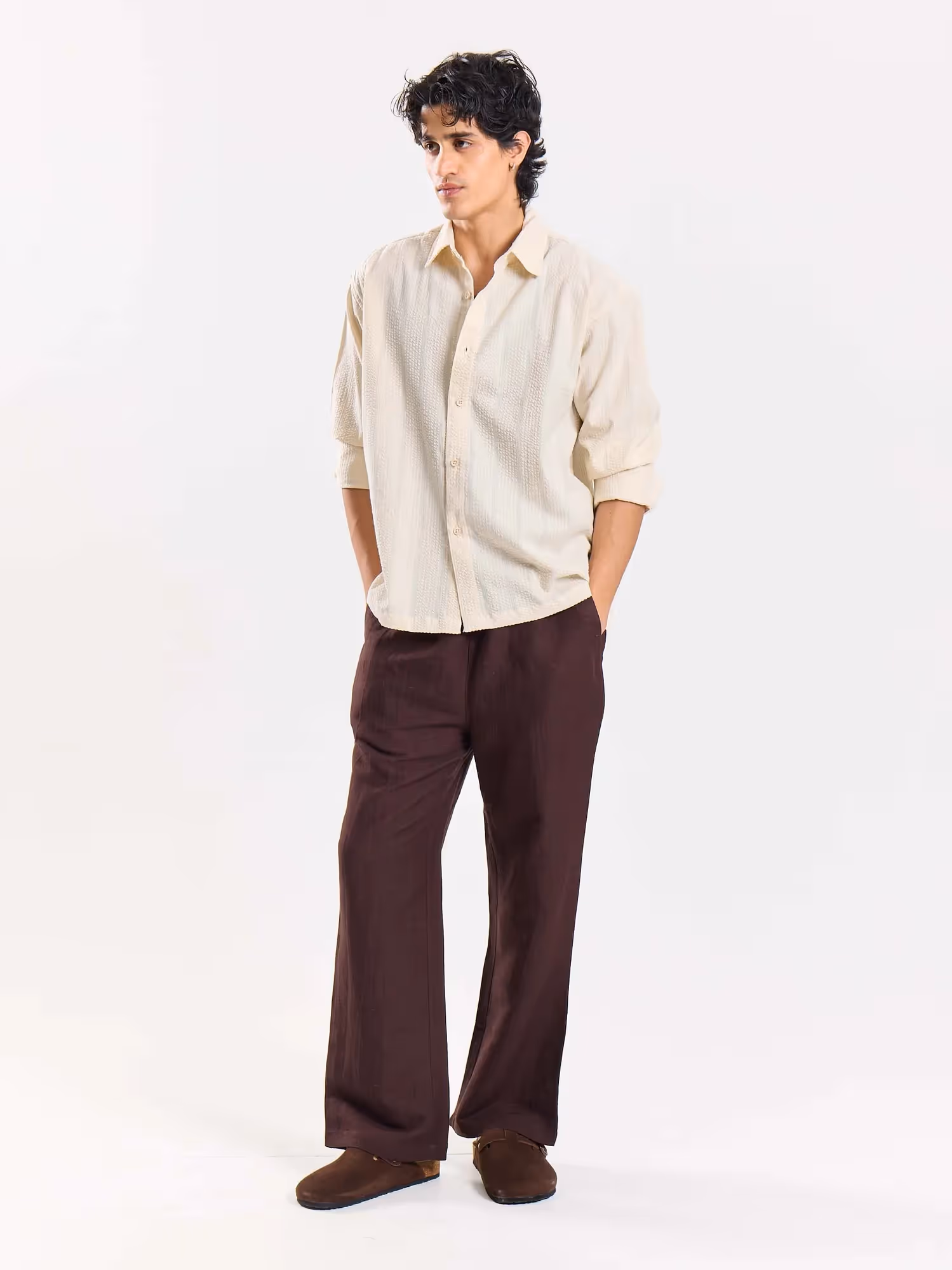 Relaxed Fit Cream Textured Shirt image 4