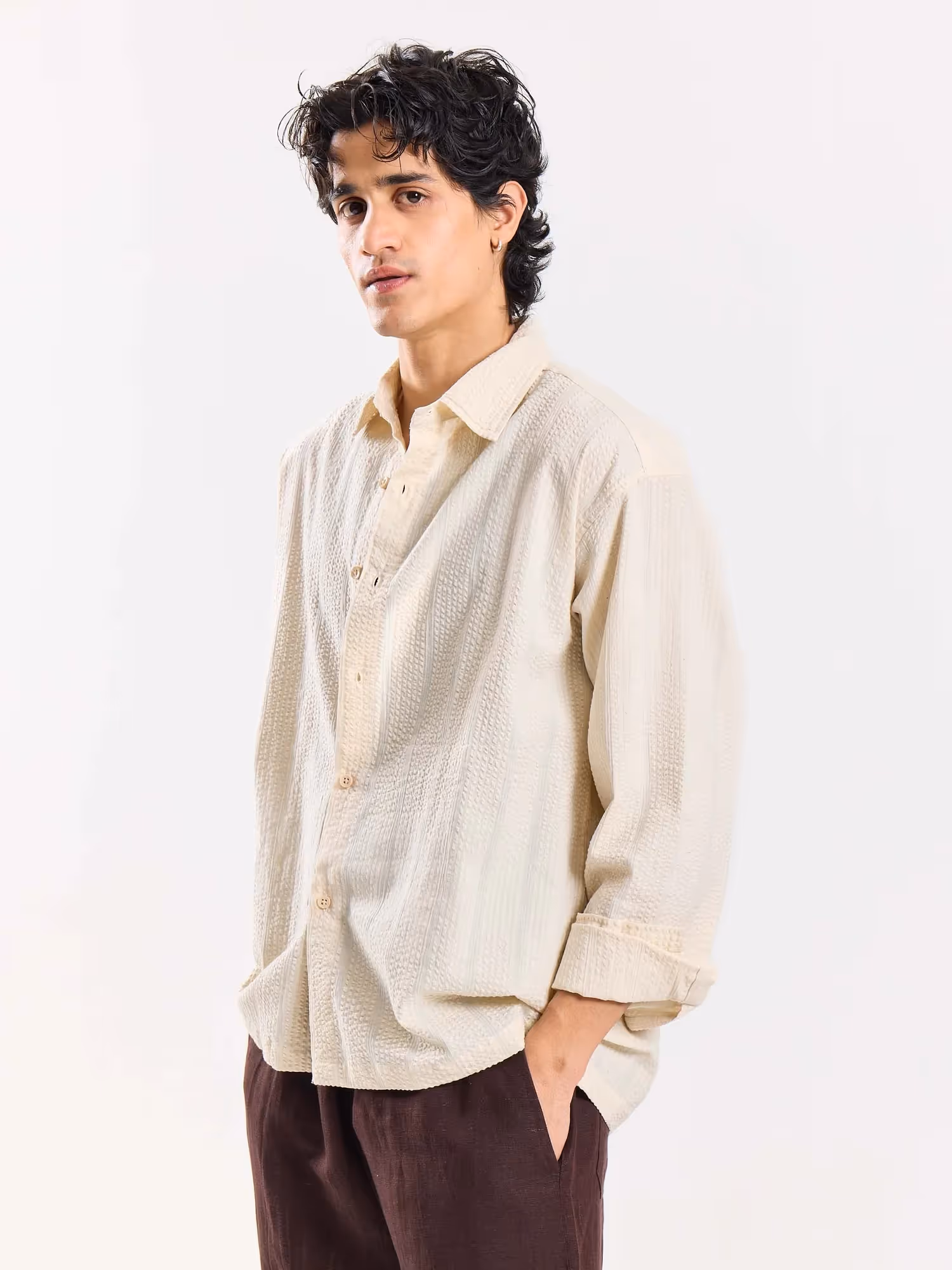 Relaxed Fit Cream Textured Shirt image 5