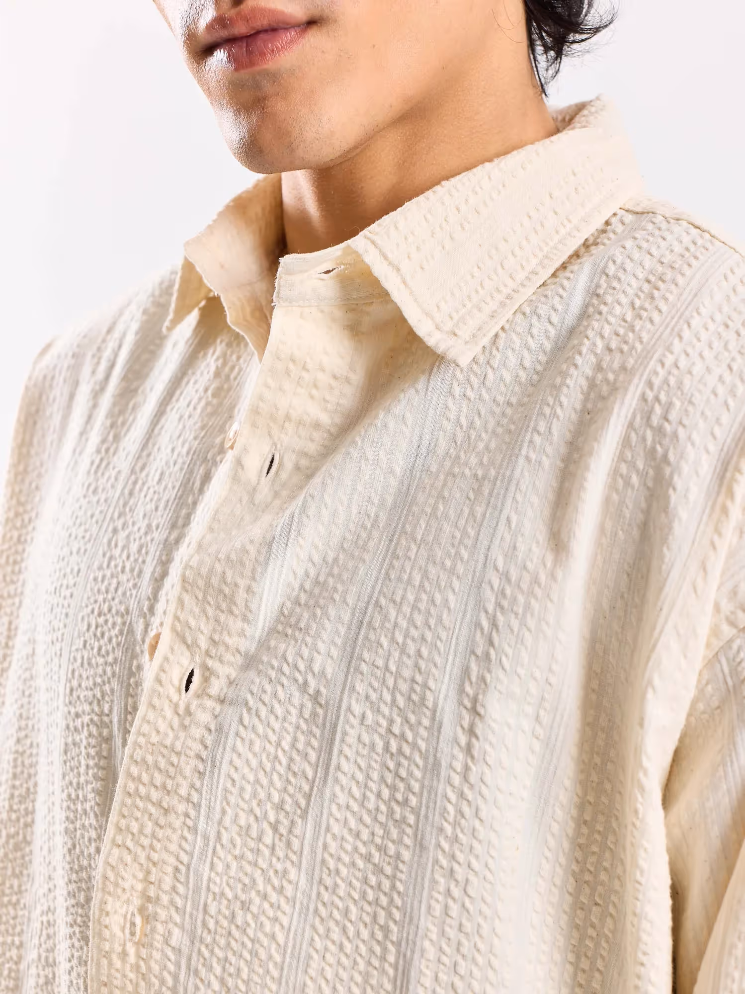 Relaxed Fit Cream Textured Shirt image 6