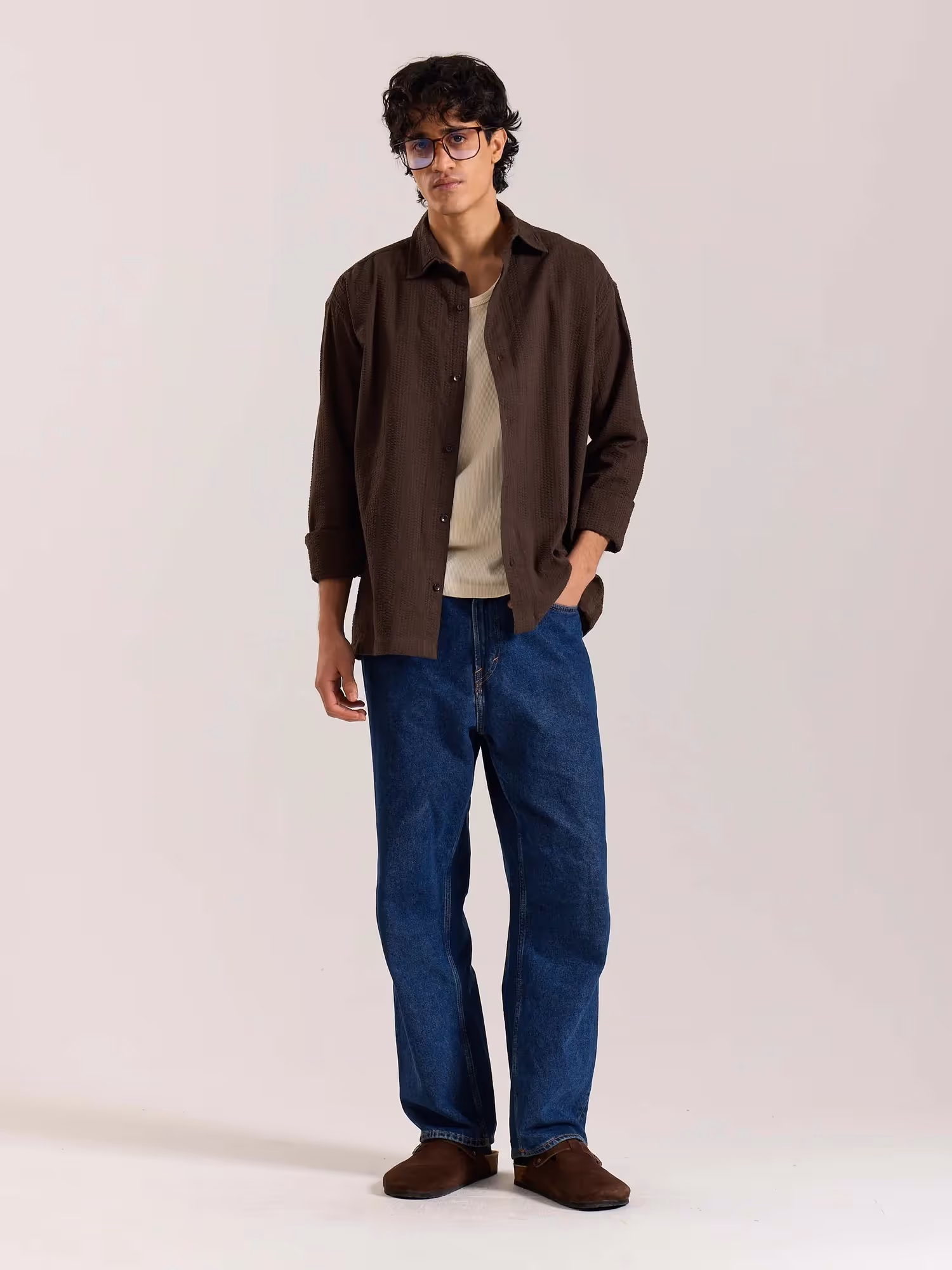 Relaxed Fit Dark Brown Textured Shirt image 1
