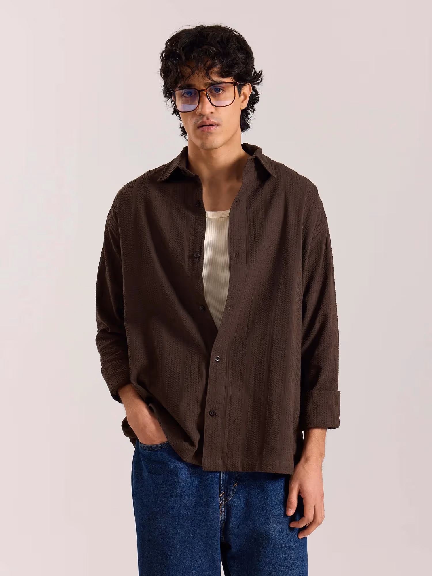 Relaxed Fit Dark Brown Textured Shirt image 2