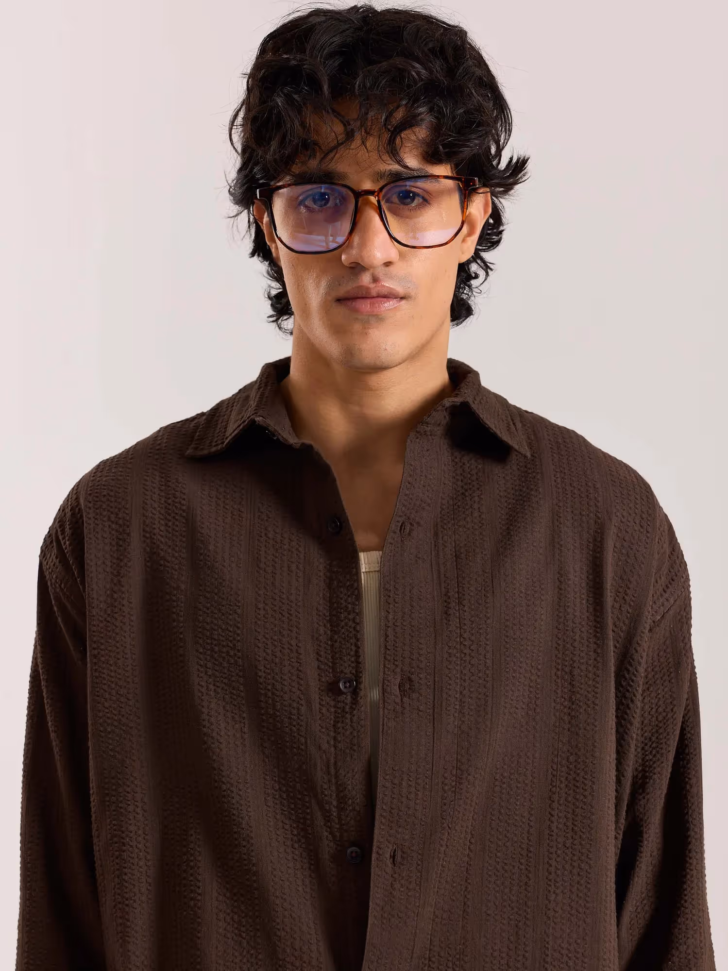 Relaxed Fit Dark Brown Textured Shirt image 3