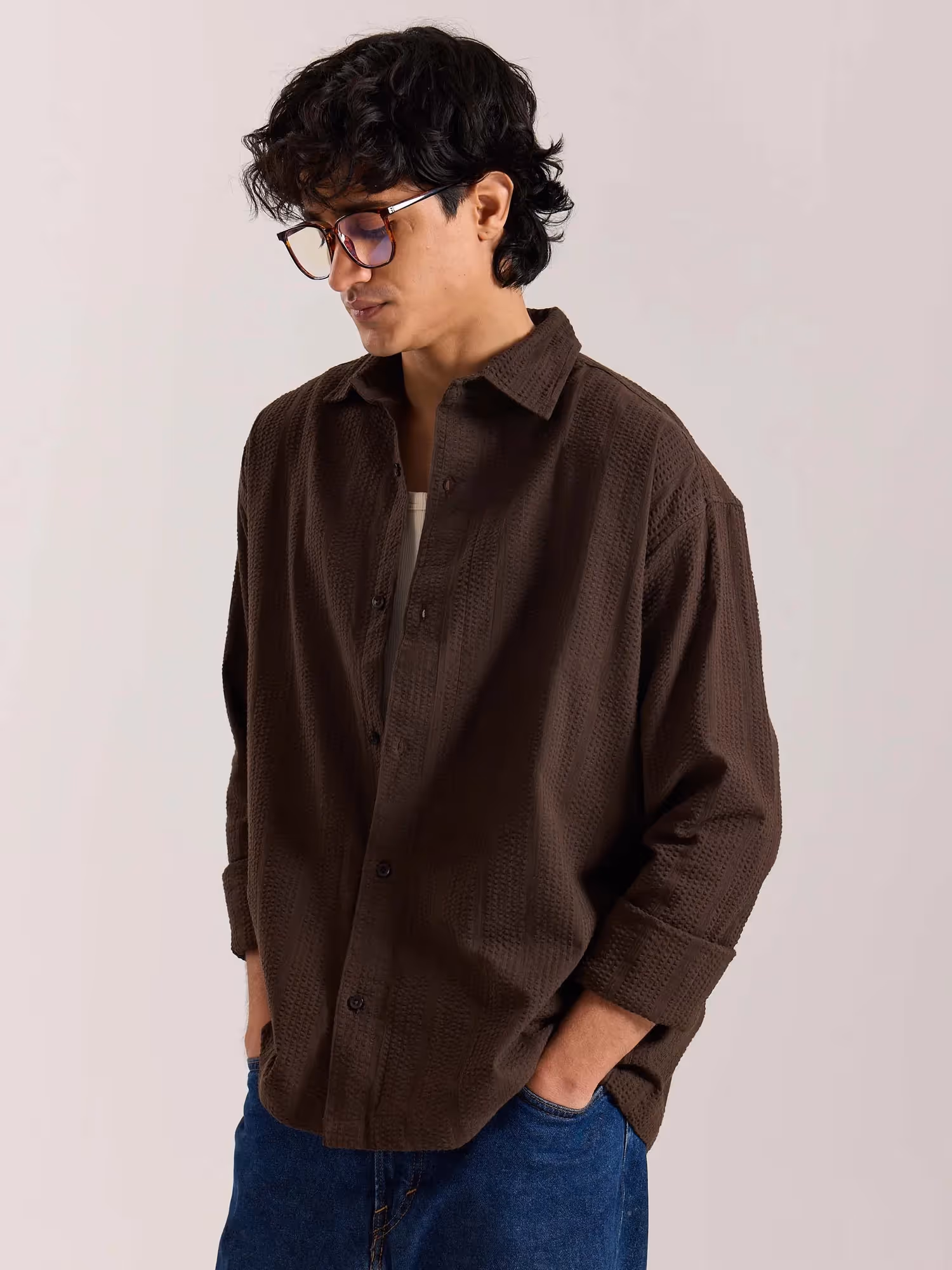 Relaxed Fit Dark Brown Textured Shirt image 4