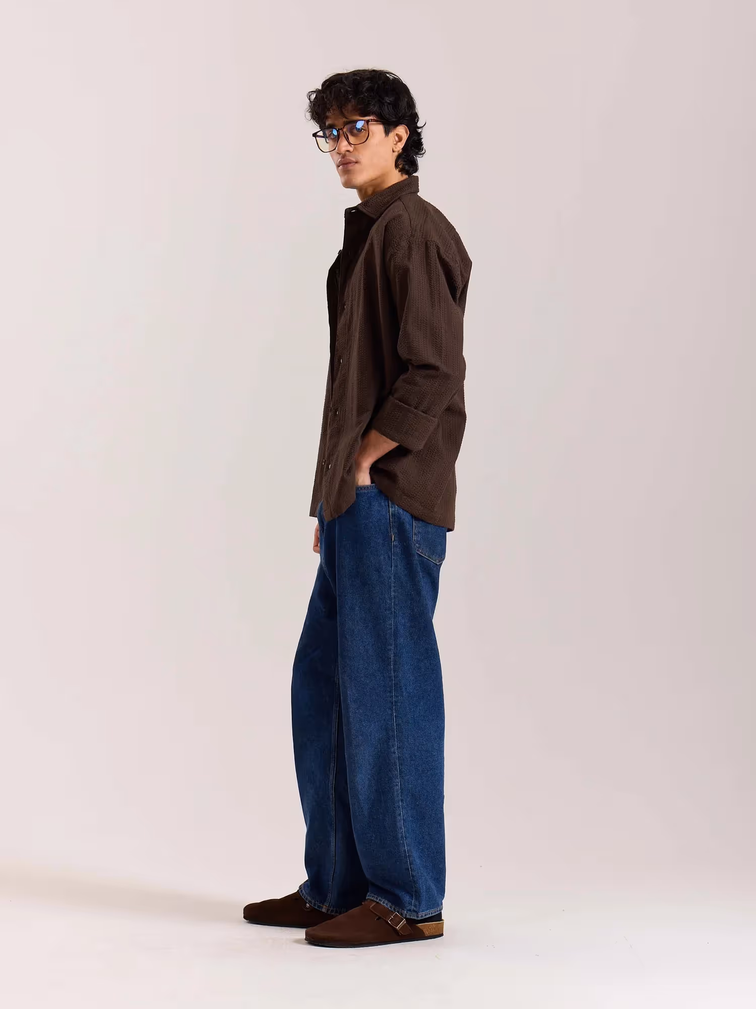 Relaxed Fit Dark Brown Textured Shirt image 5
