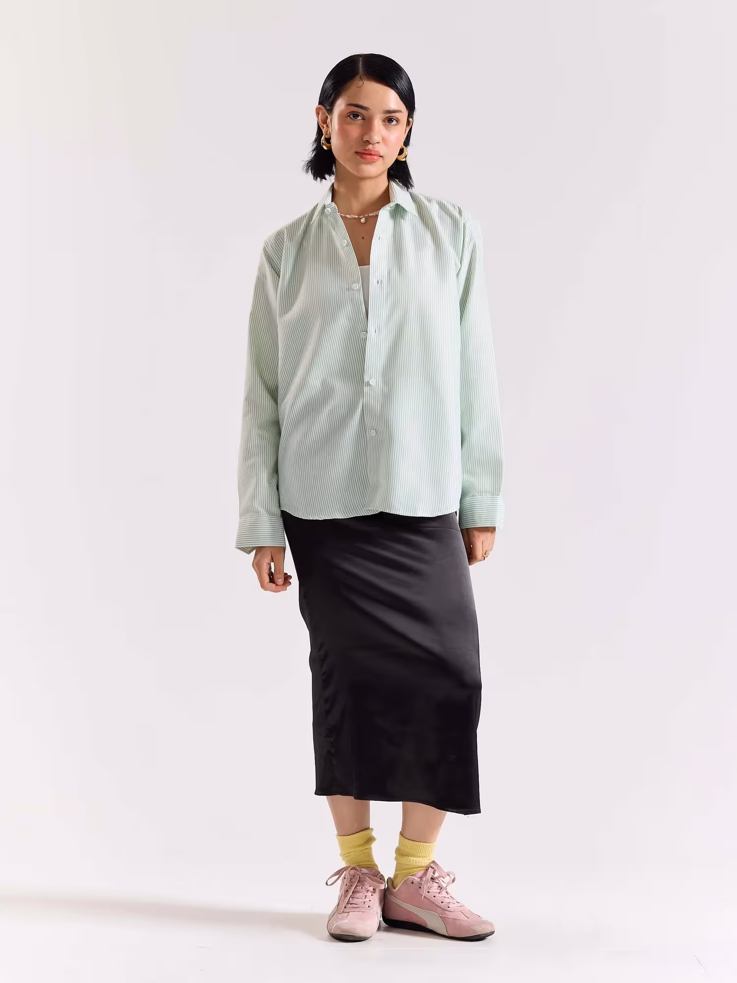 Relaxed Fit Green Striped Shirt image 2