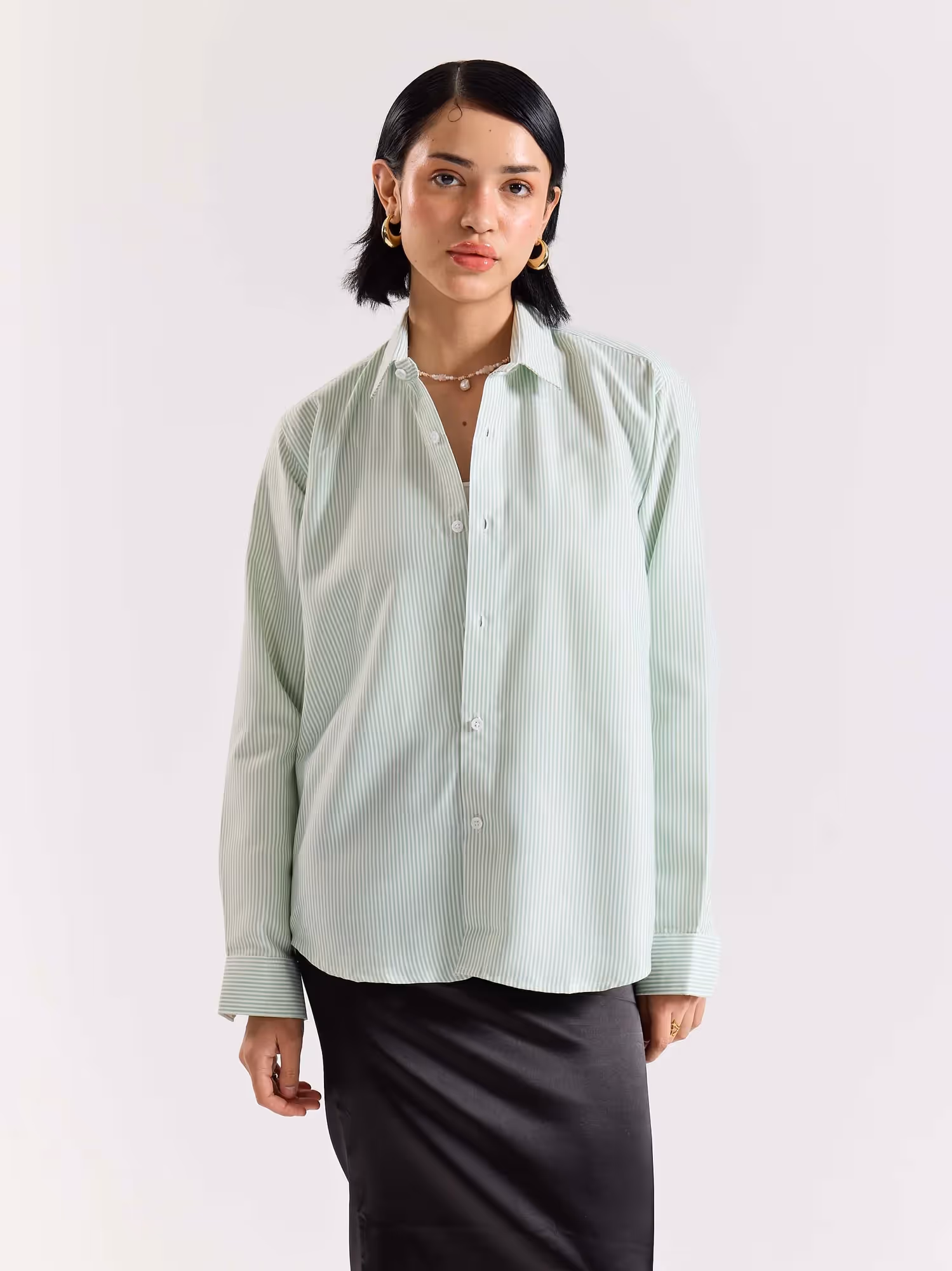 Relaxed Fit Green Striped Shirt image 5