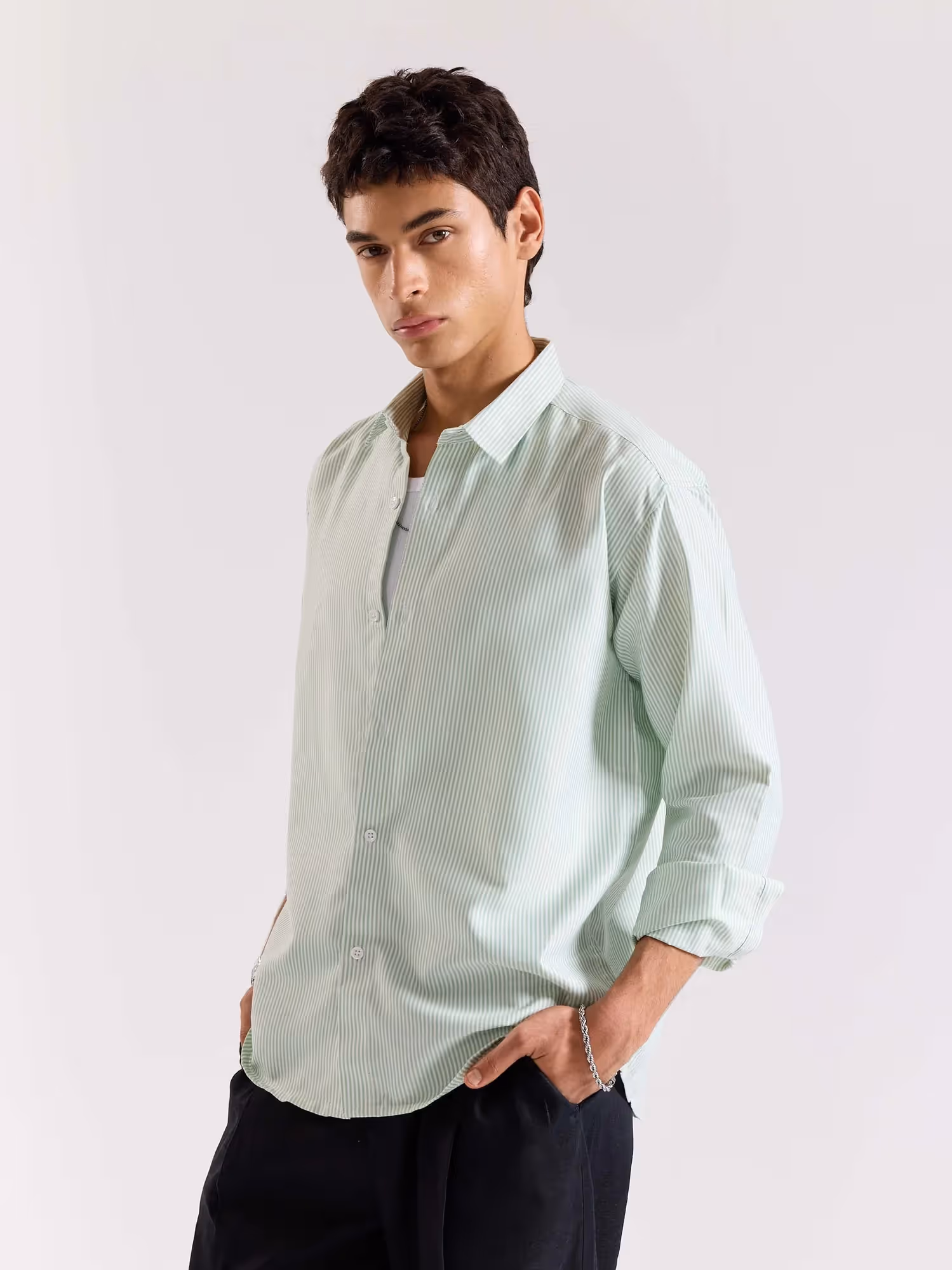 Relaxed Fit Green Striped Shirt image 6