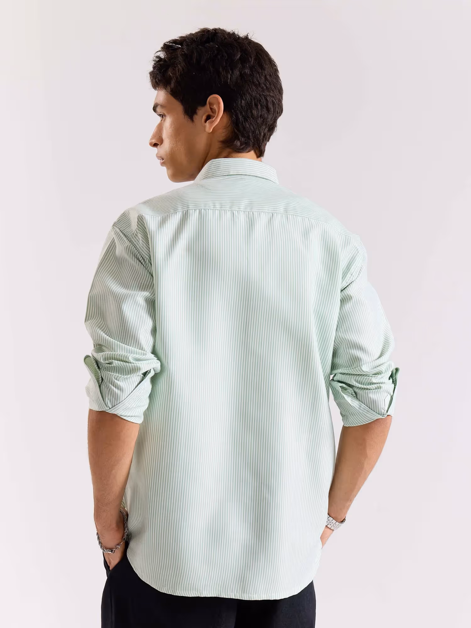 Relaxed Fit Green Striped Shirt image 7