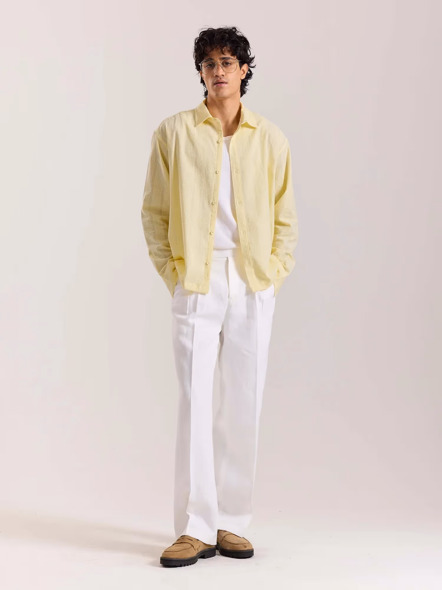 Relaxed Fit Light Yellow Textured Shirt image 1