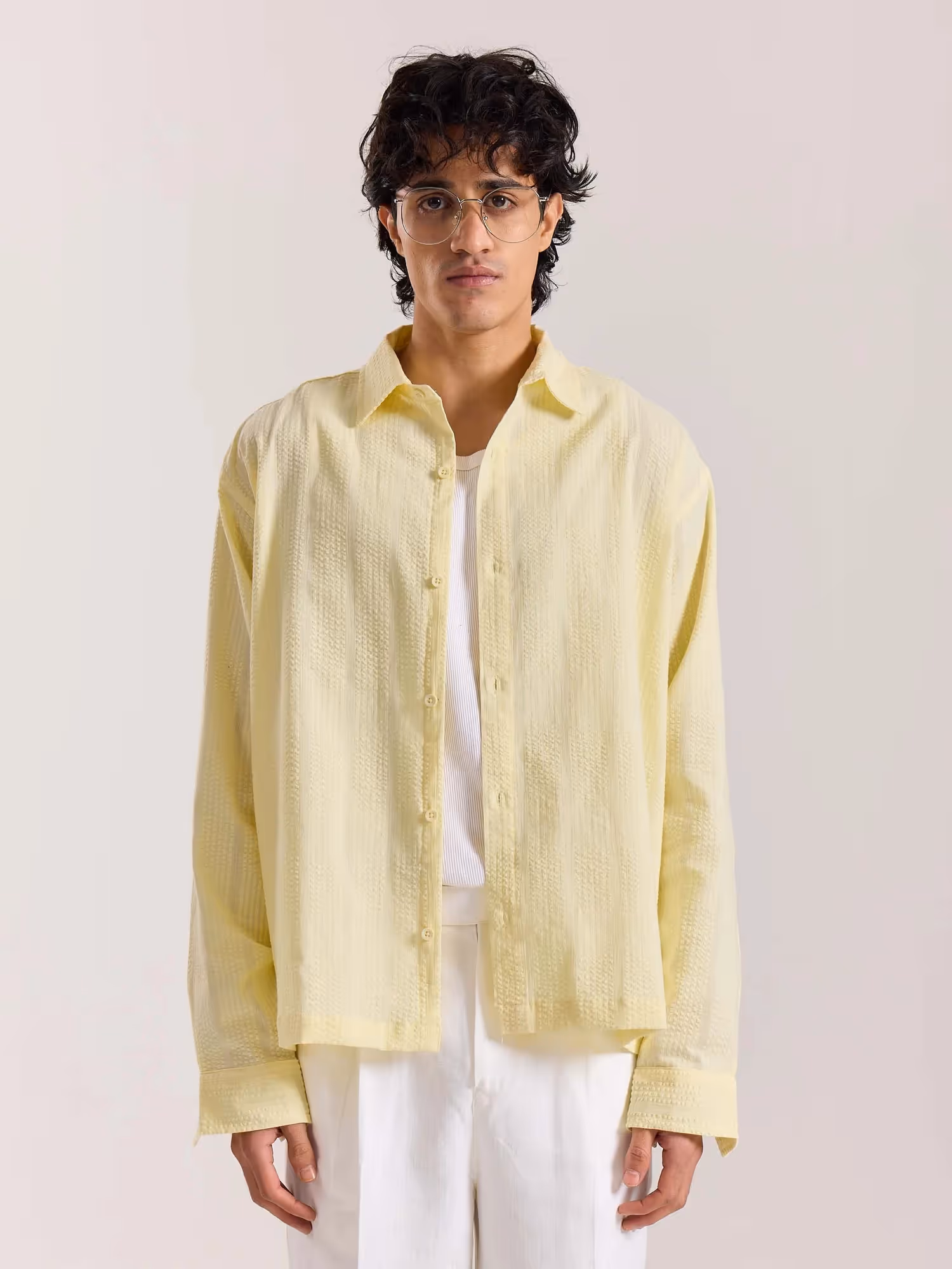 Relaxed Fit Light Yellow Textured Shirt image 2