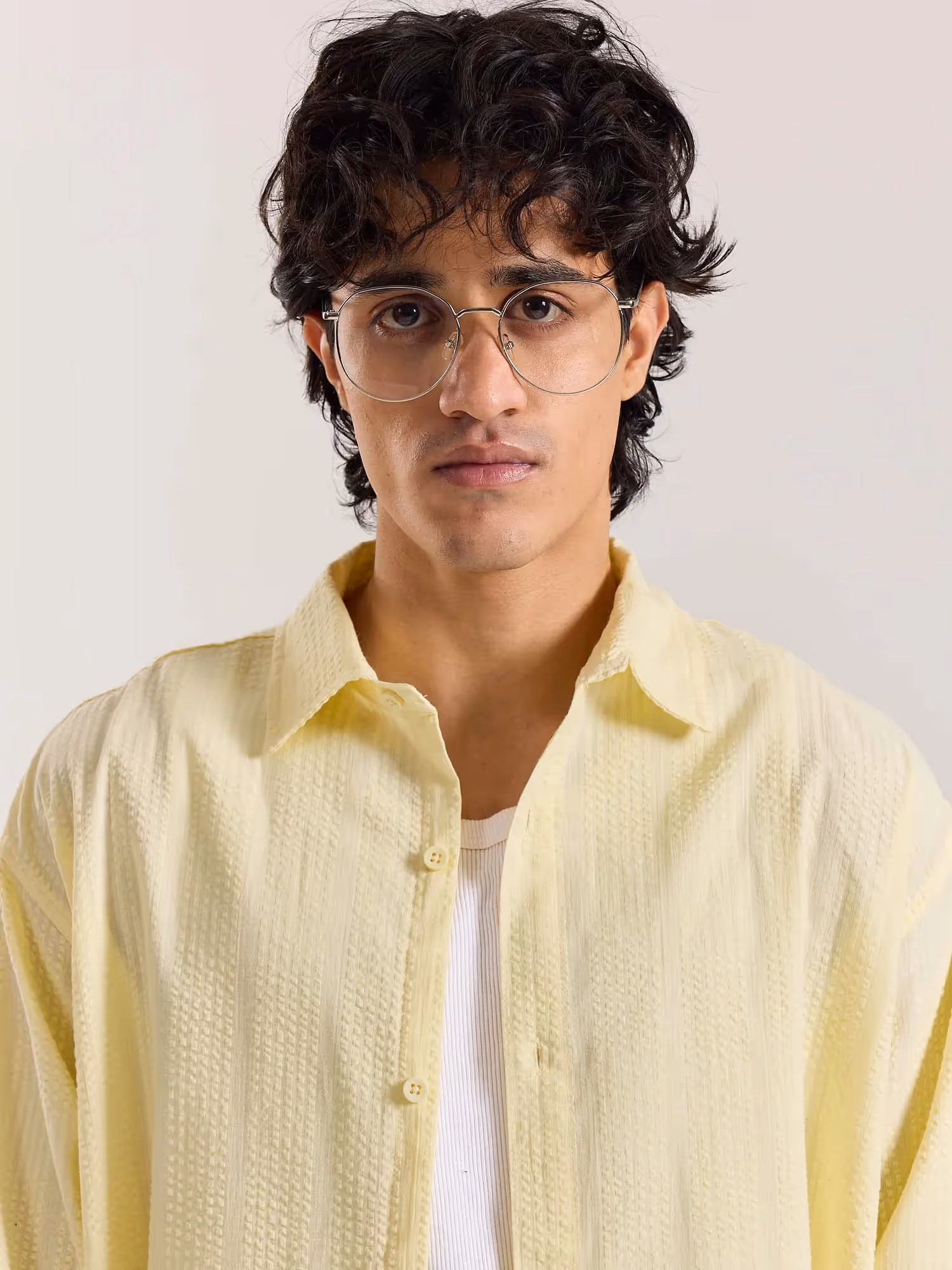 Relaxed Fit Light Yellow Textured Shirt image 3