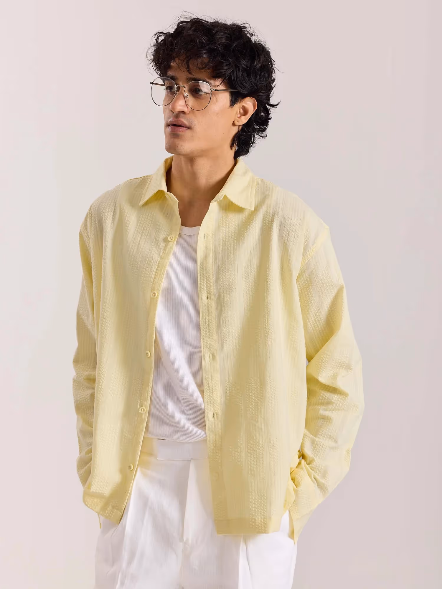 Relaxed Fit Light Yellow Textured Shirt image 4