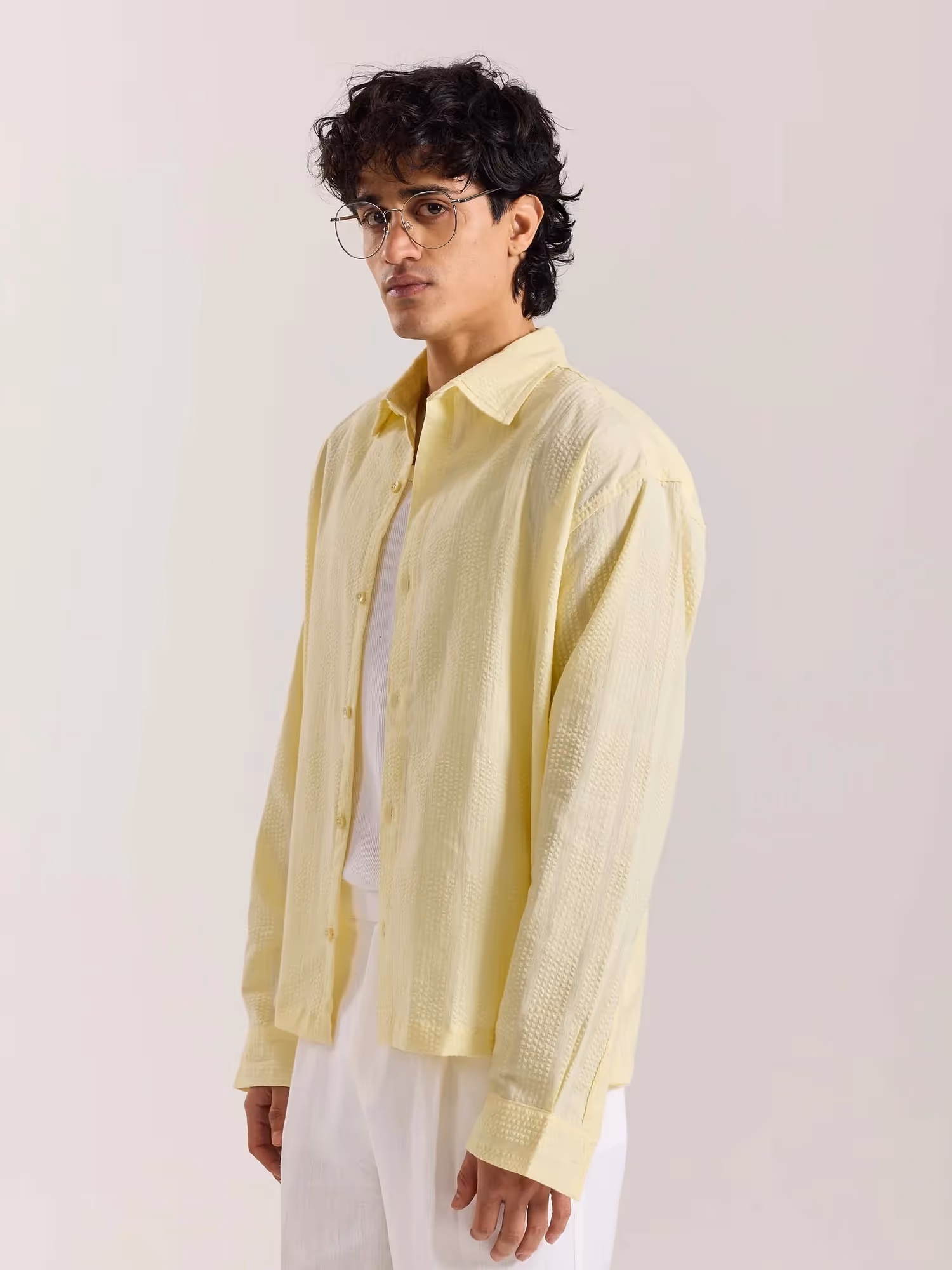 Relaxed Fit Light Yellow Textured Shirt image 5