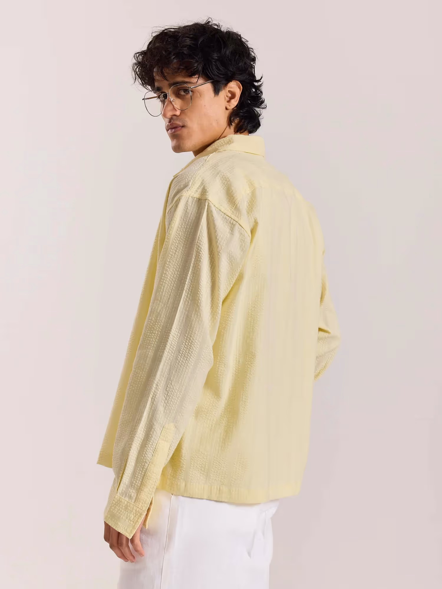 Relaxed Fit Light Yellow Textured Shirt image 6